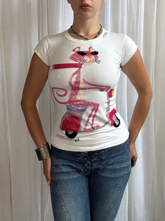 Pink Panther baby tee sequin covered size S