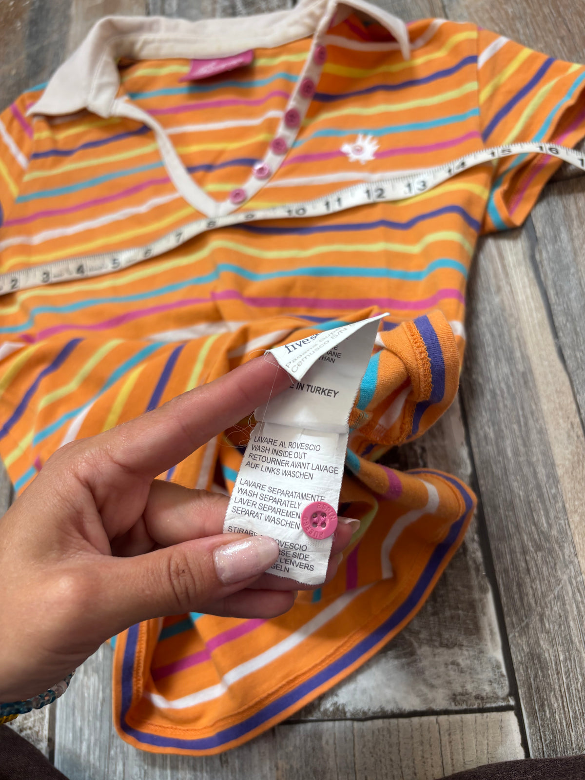 orange striped polo baby tee size S