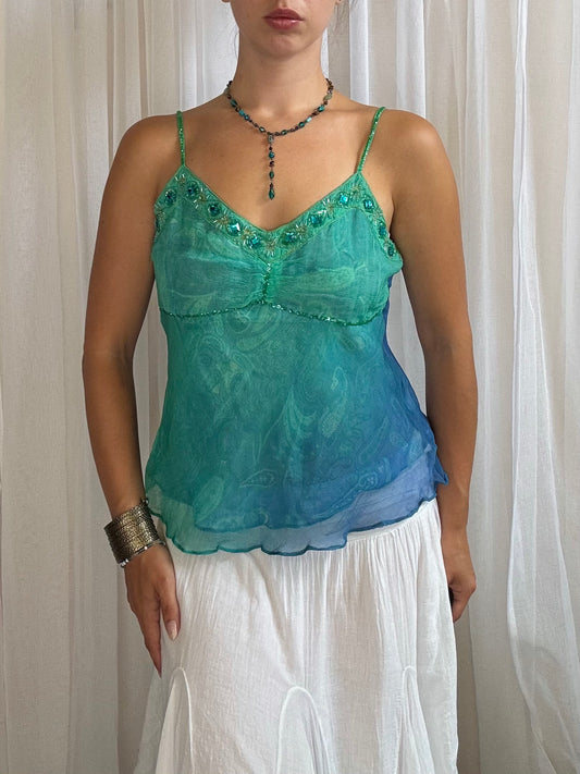 Derhy cami top turquoise blue beaded size S