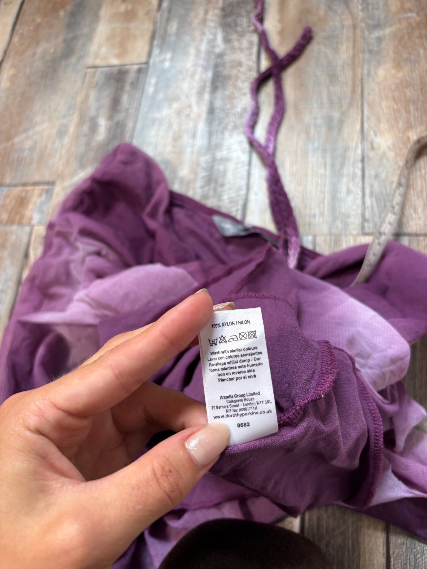 purple halterneck cami top asymmetric hem purple ombre size 14