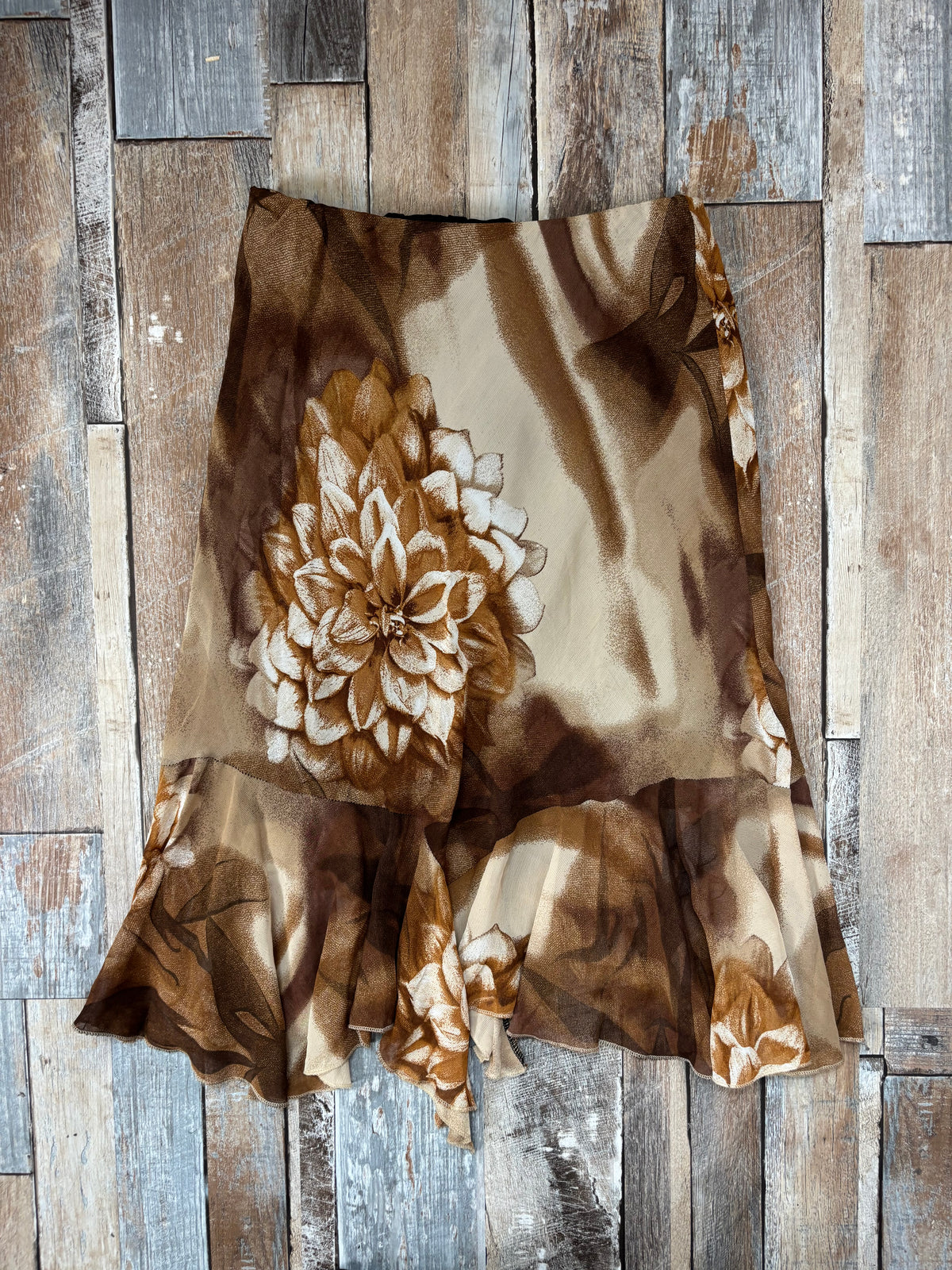 brown midi fairy skirt floaty hem floral size S