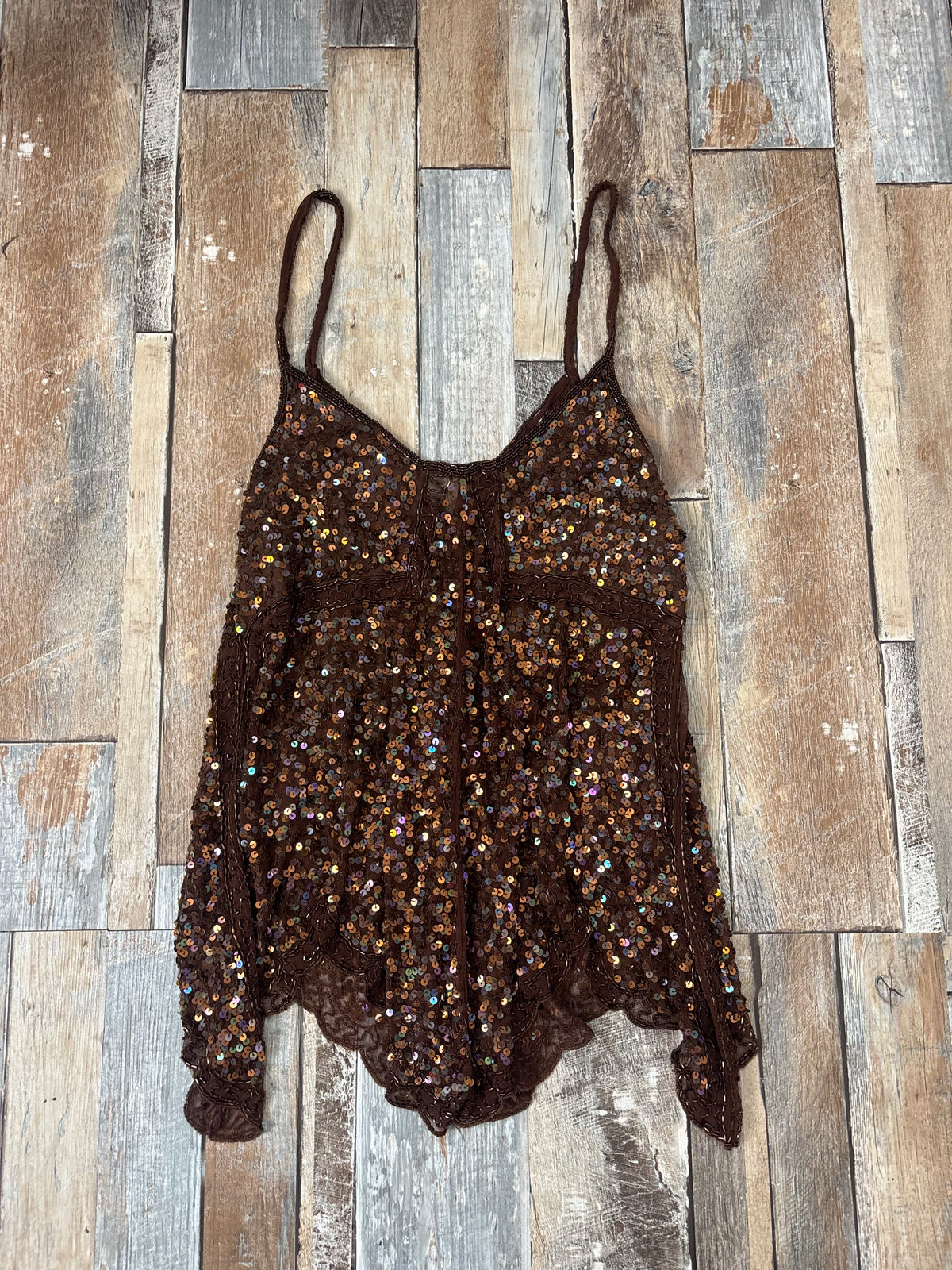 brown beaded fairy cami sequin covered mesh size 14