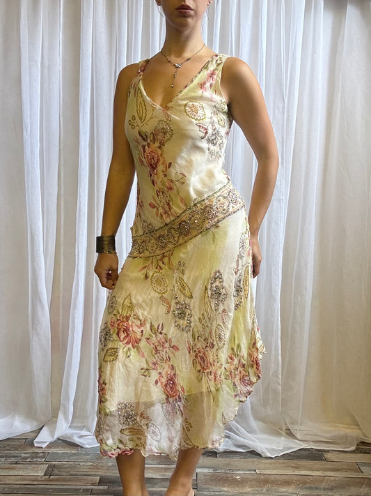 Derhy midi dress cream floral size S