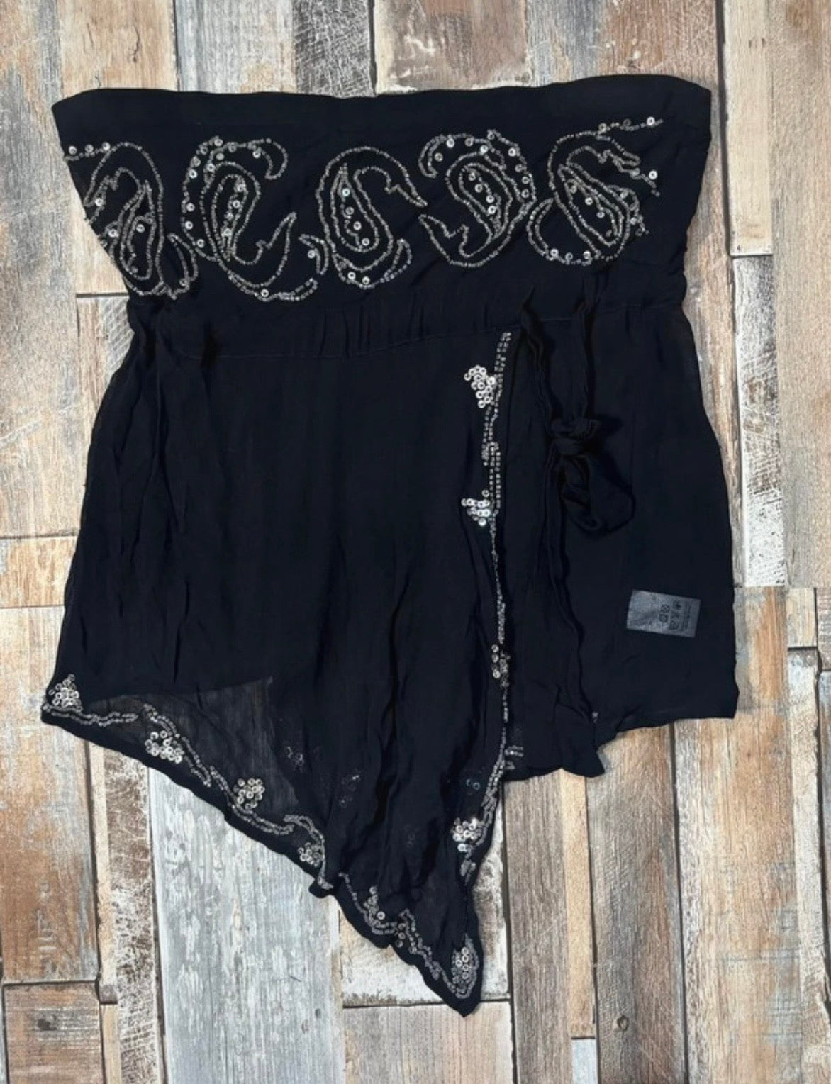asymmetric hem beaded black bandeau top size 12