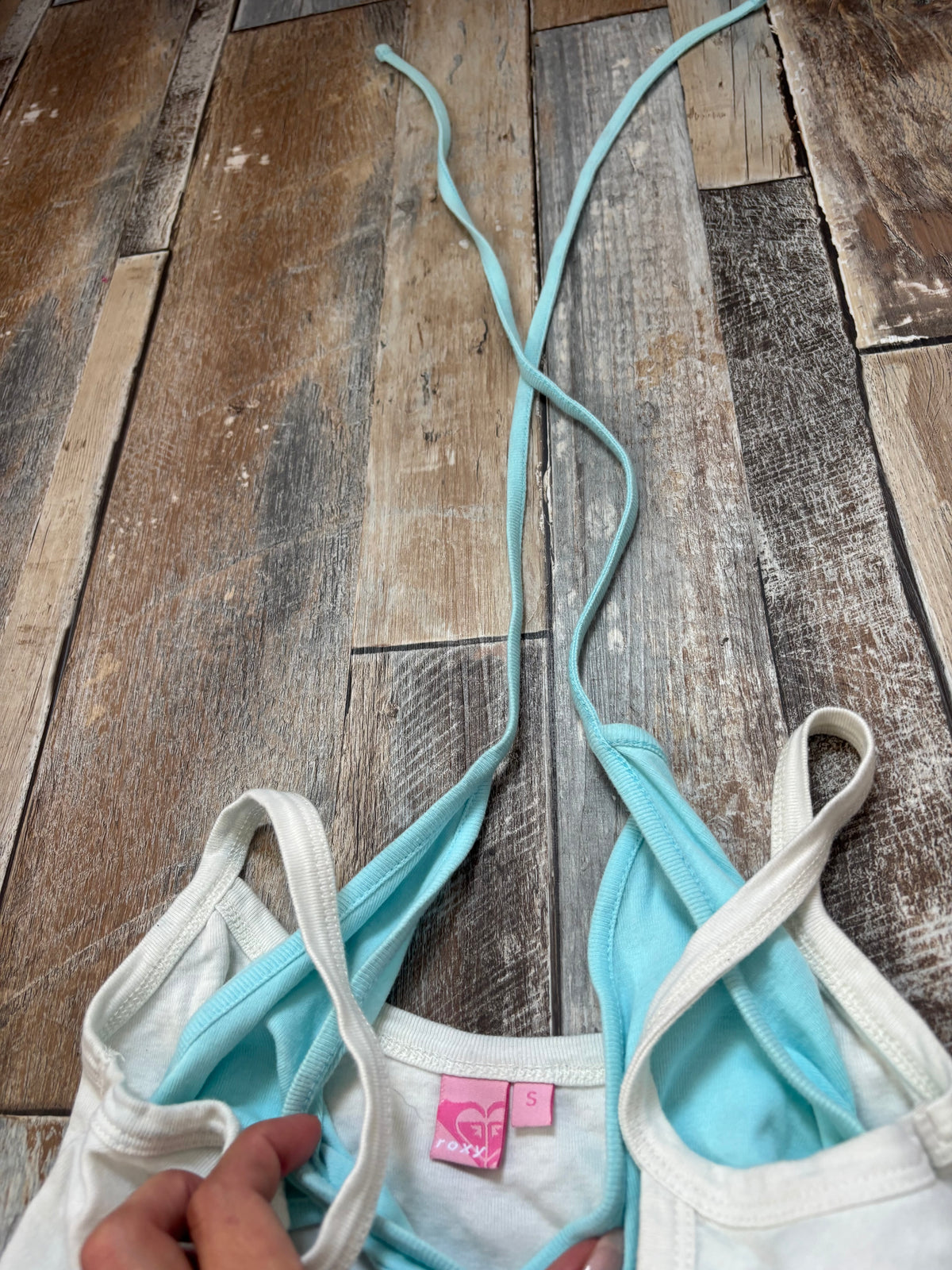 Roxy layered cami top white turquoise size S