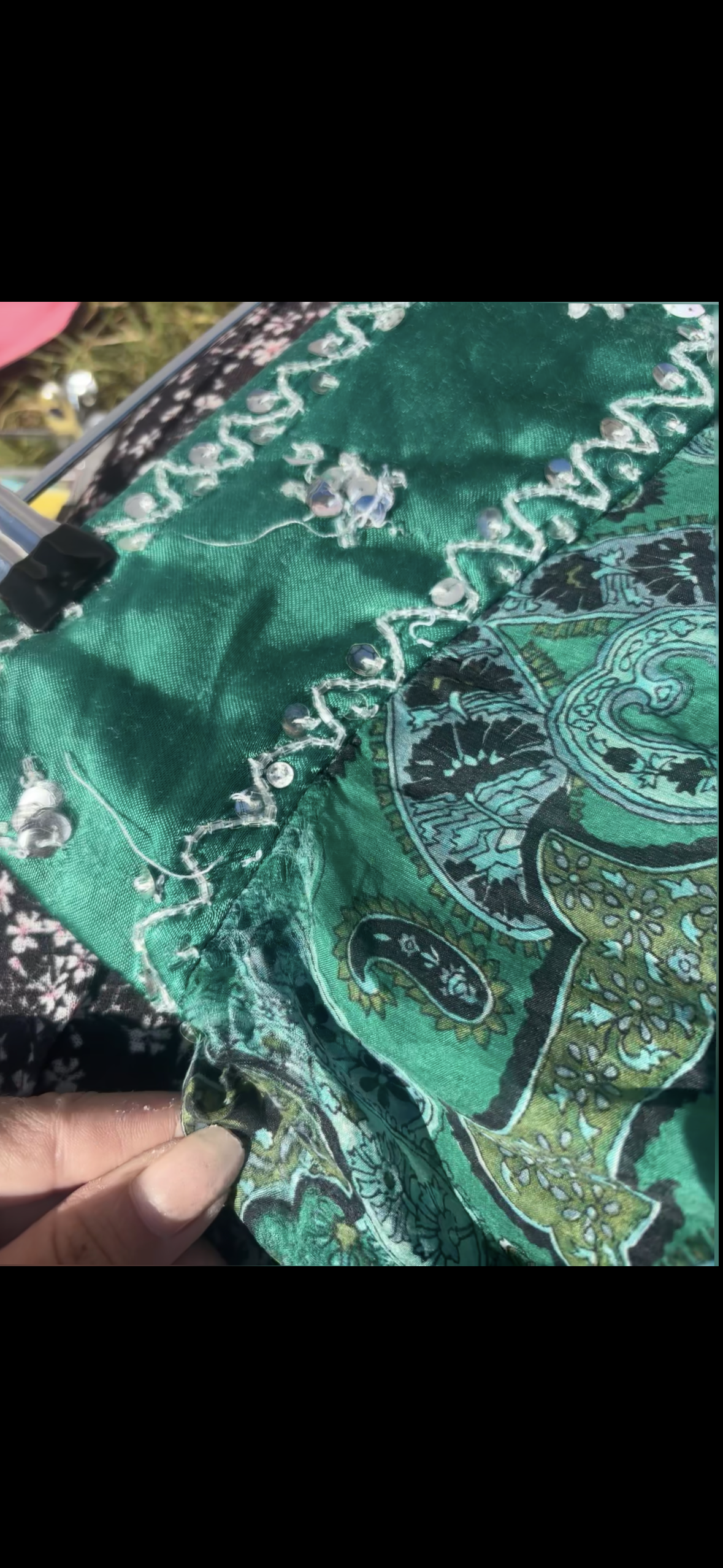 green fairy skirt silk hanky asymmetric hem beaded size 10