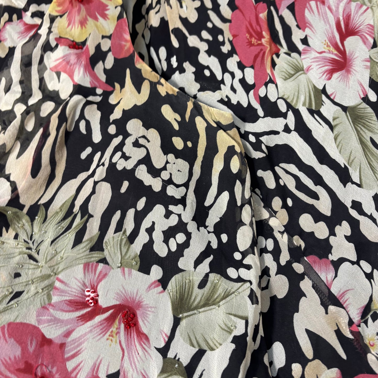 Ice silk cowl neck dress midi black floral