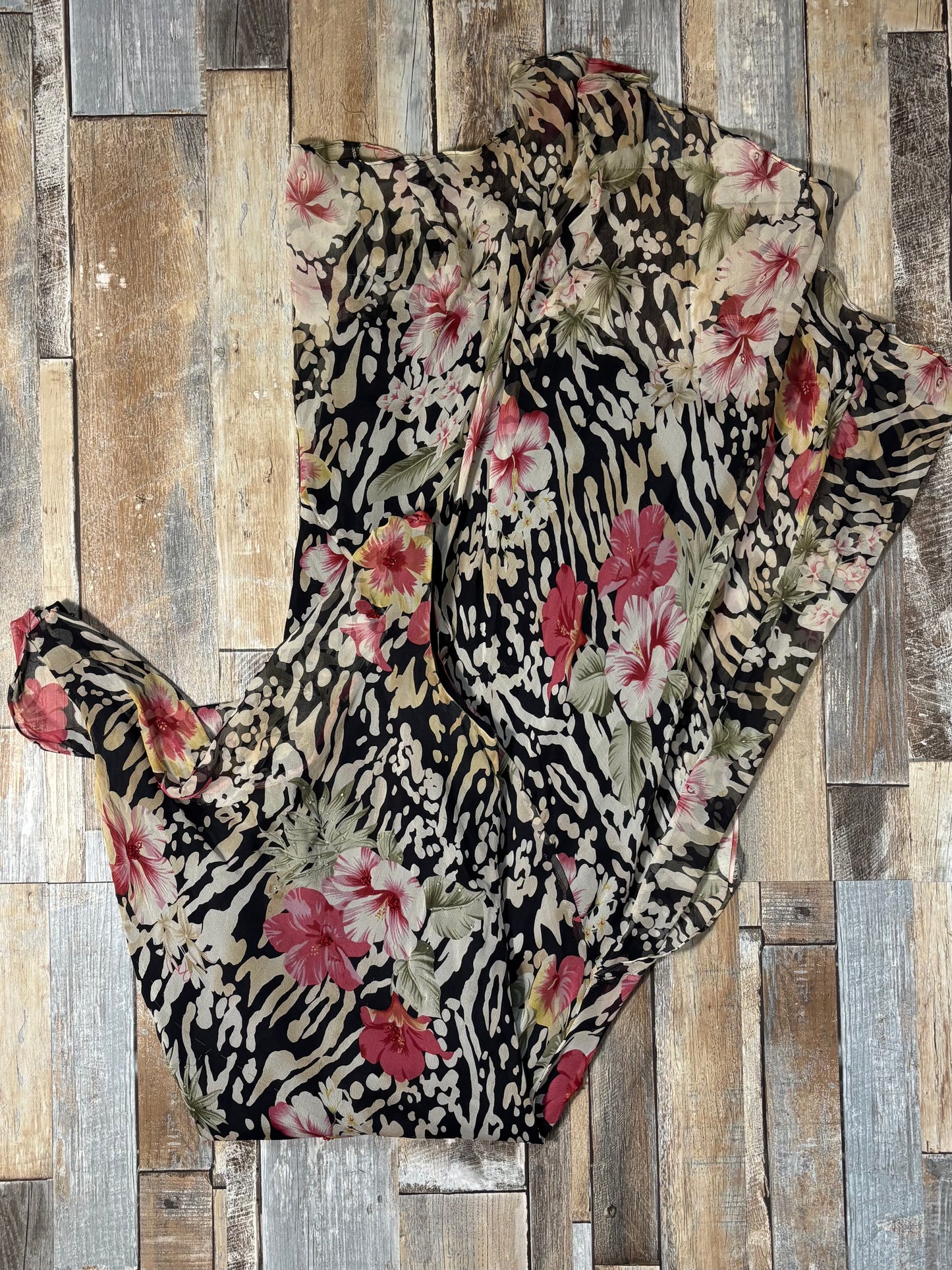 Ice silk cowl neck dress midi black floral