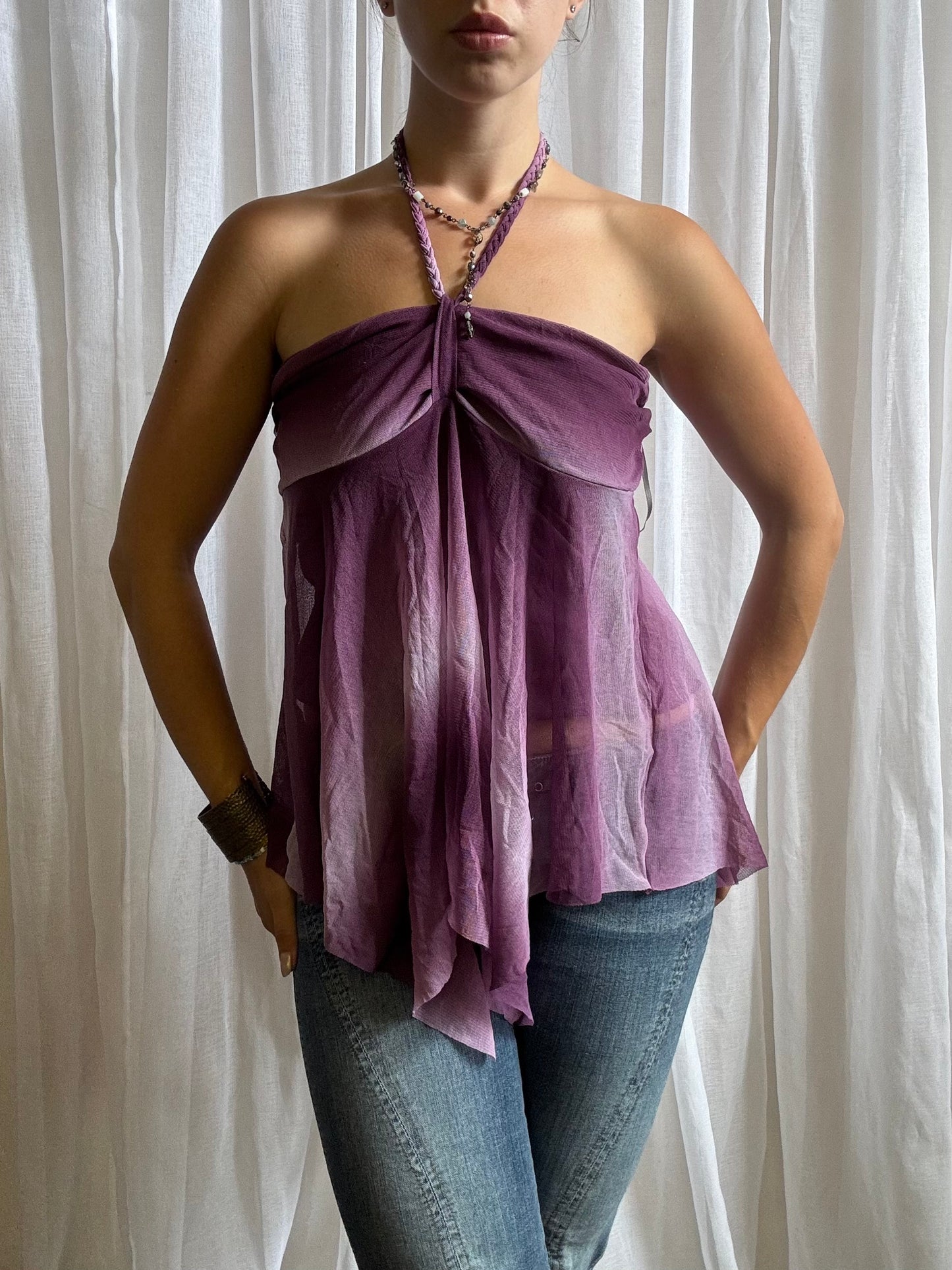 purple halterneck cami top asymmetric hem purple ombre size 14
