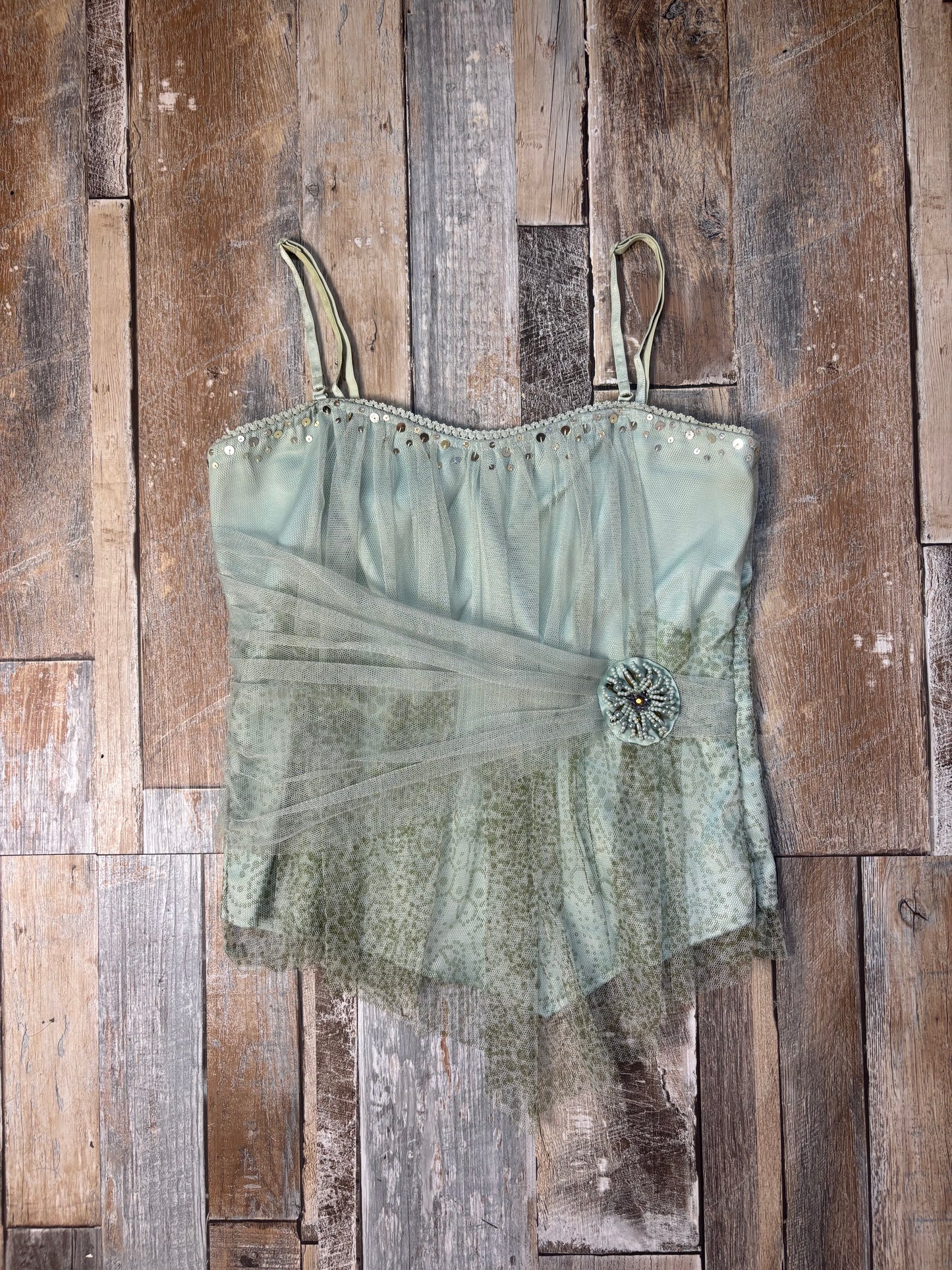 corset cami top green mesh overlay Vila size M