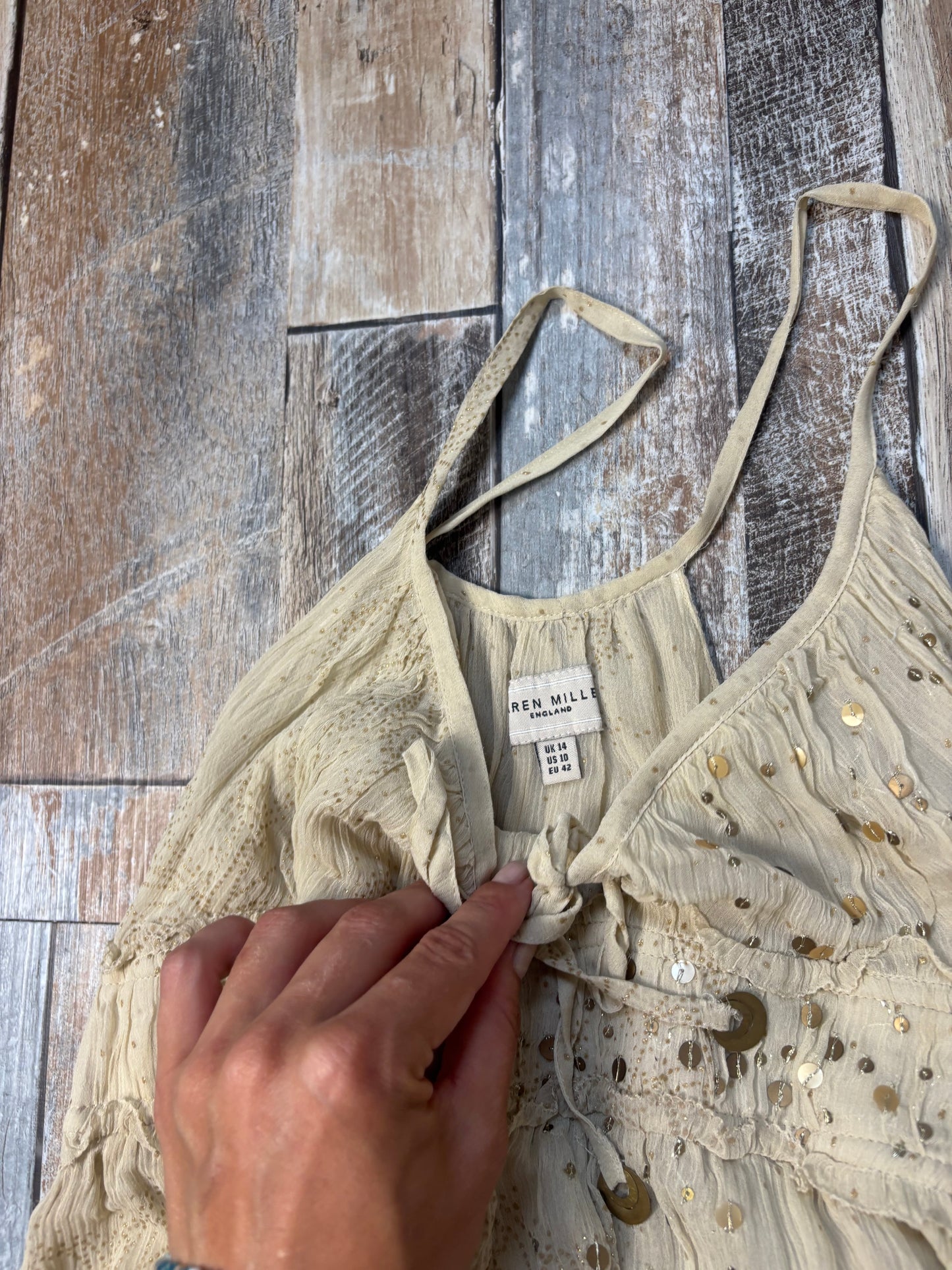Karen Millen silk cami top cream butterfly beaded 10 - 12