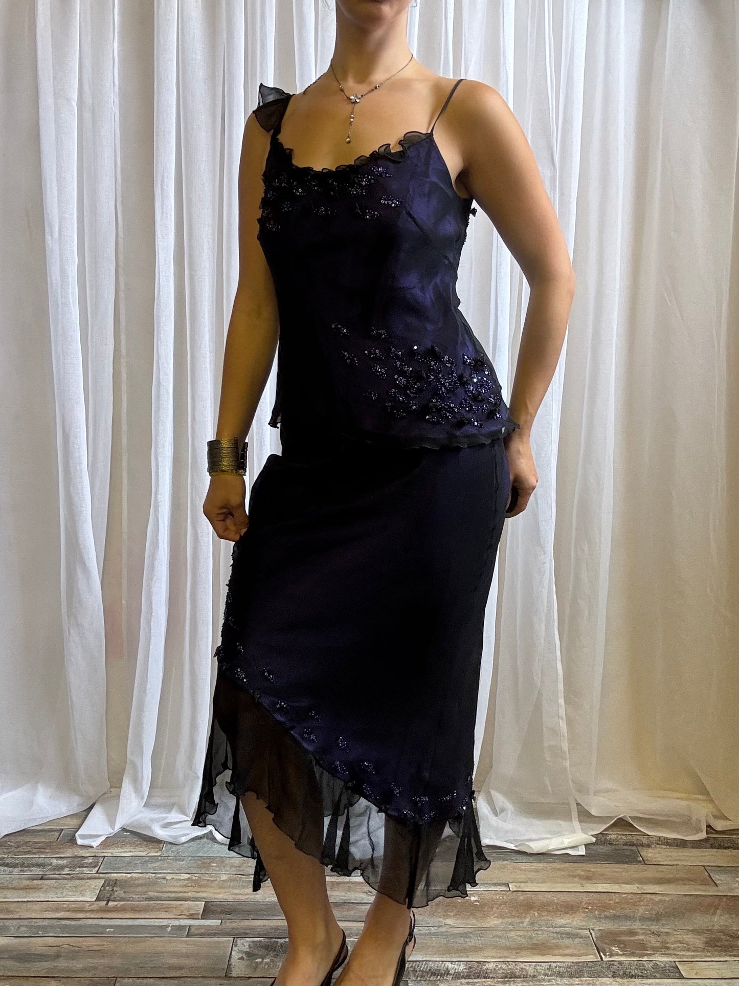 Anoushka G co ord silk black purple beaded size 10