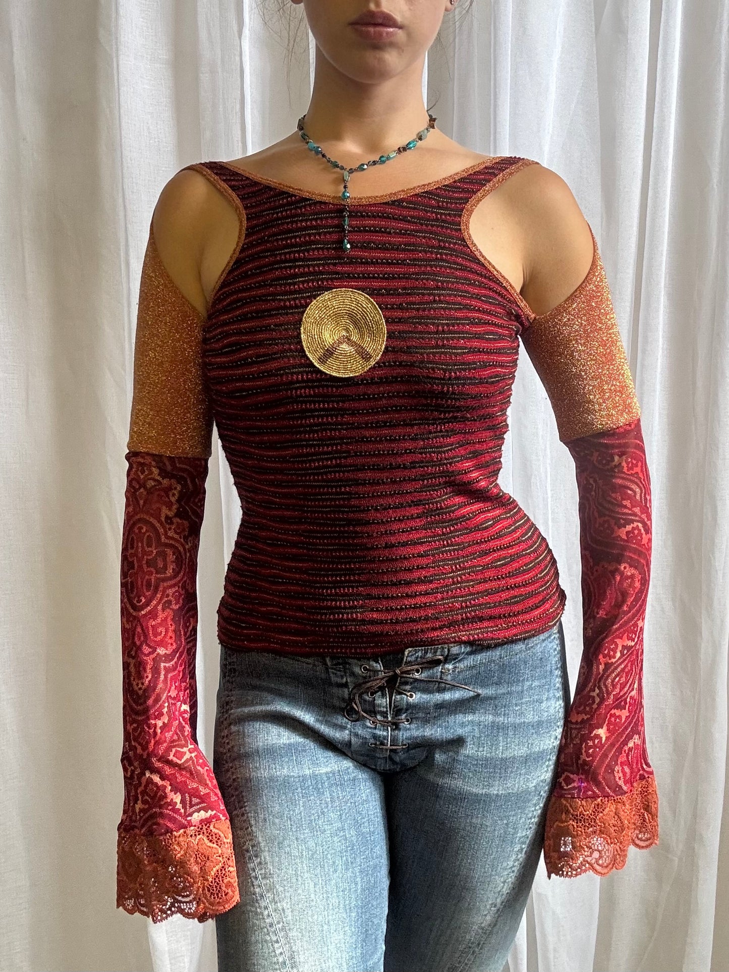 Save the Queen off the shoulder long sleeve red flare size M