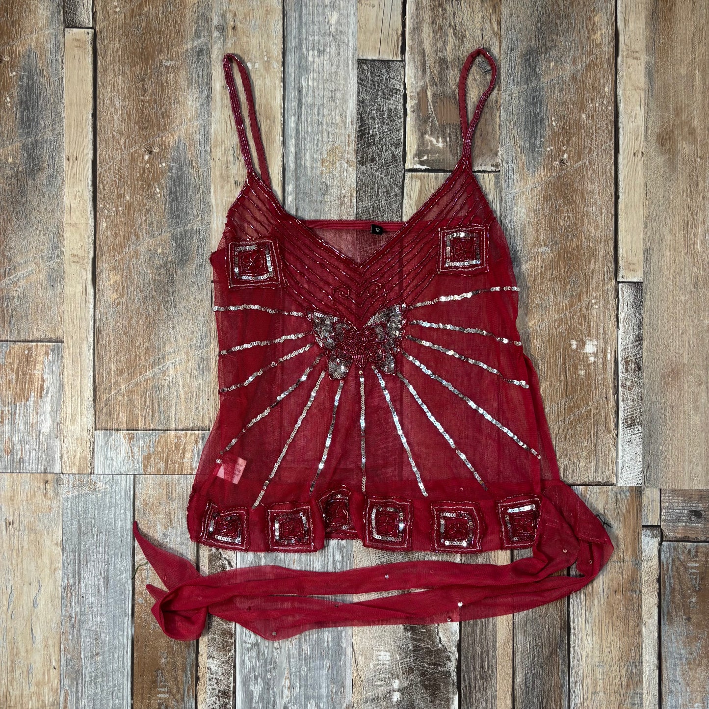 sheer butterfly sequin cami top pink size 10