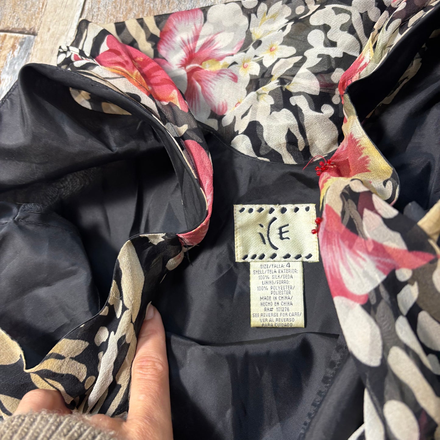 Ice silk cowl neck dress midi black floral