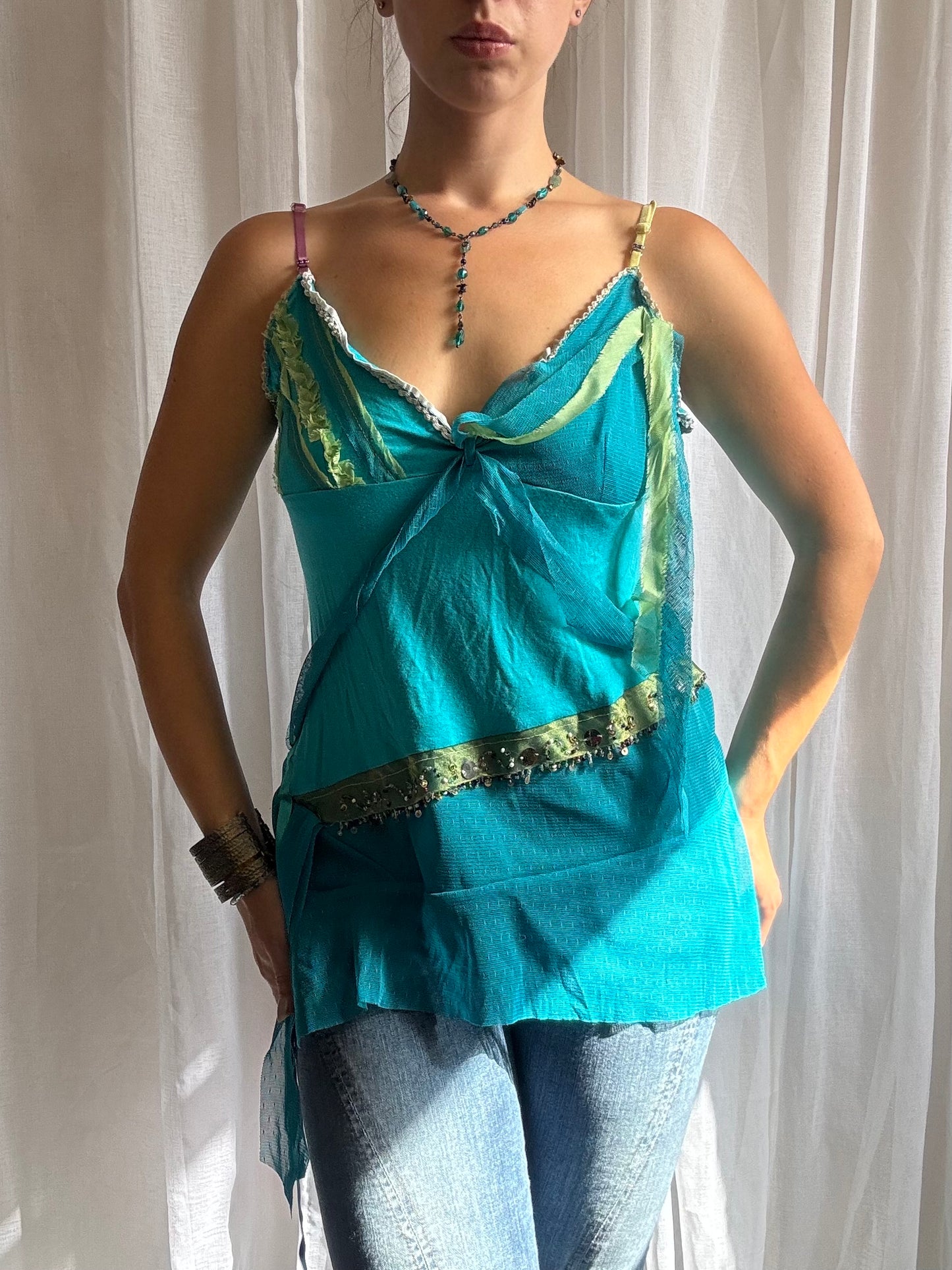 blue cami top mesh layered detailing river island size 14