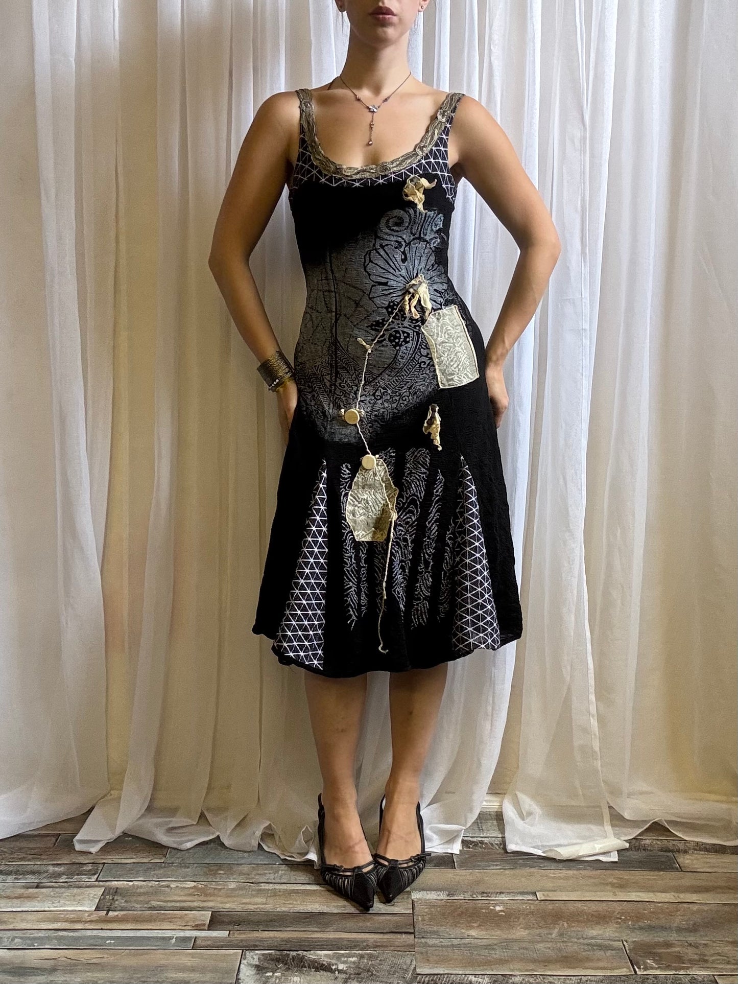 Save the Queen midi dress black mesh size S