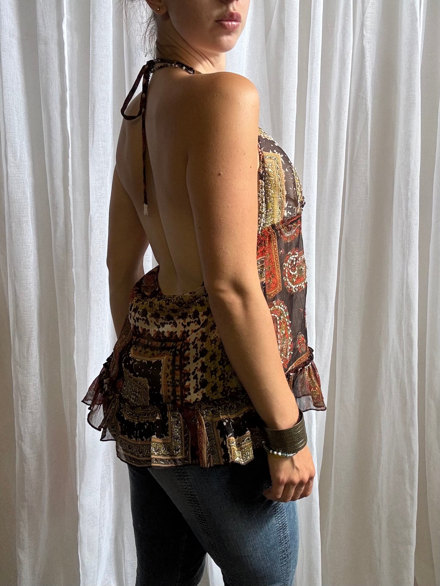 Guess jeans halter cami top orange brown colour size M