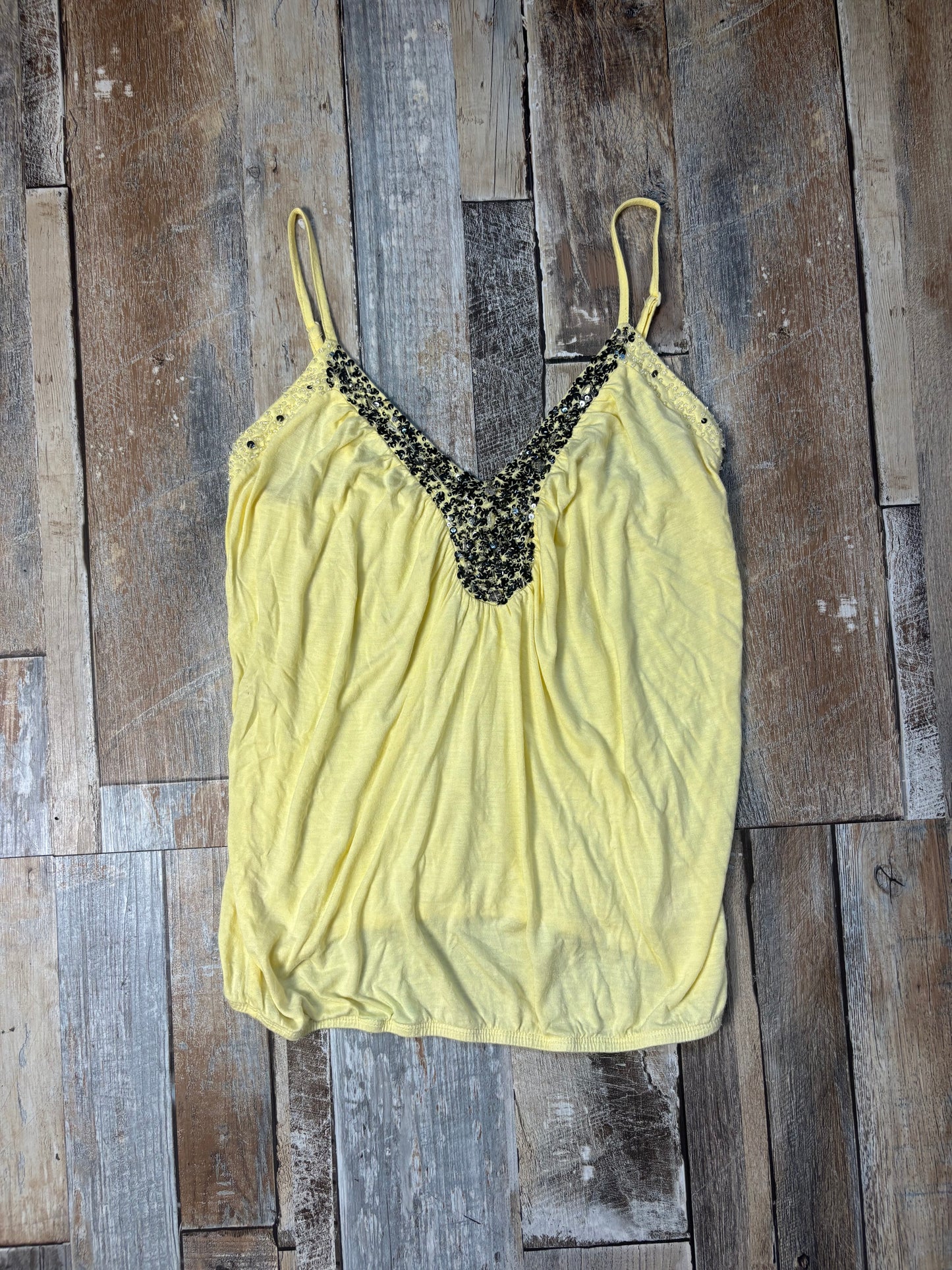 yellow cami top sequin neckline size 12 river island