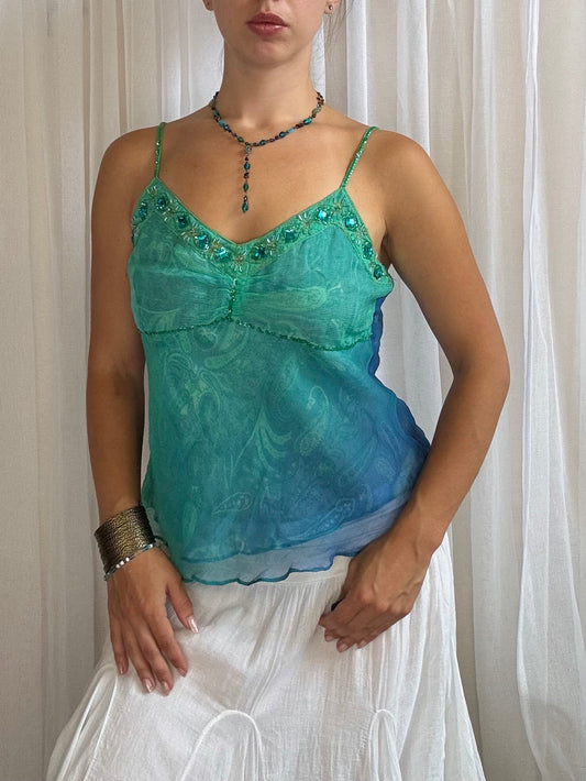 Derhy cami top turquoise blue beaded size S