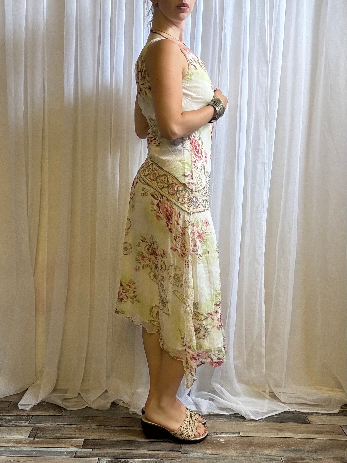 Derhy midi dress cream floral size S