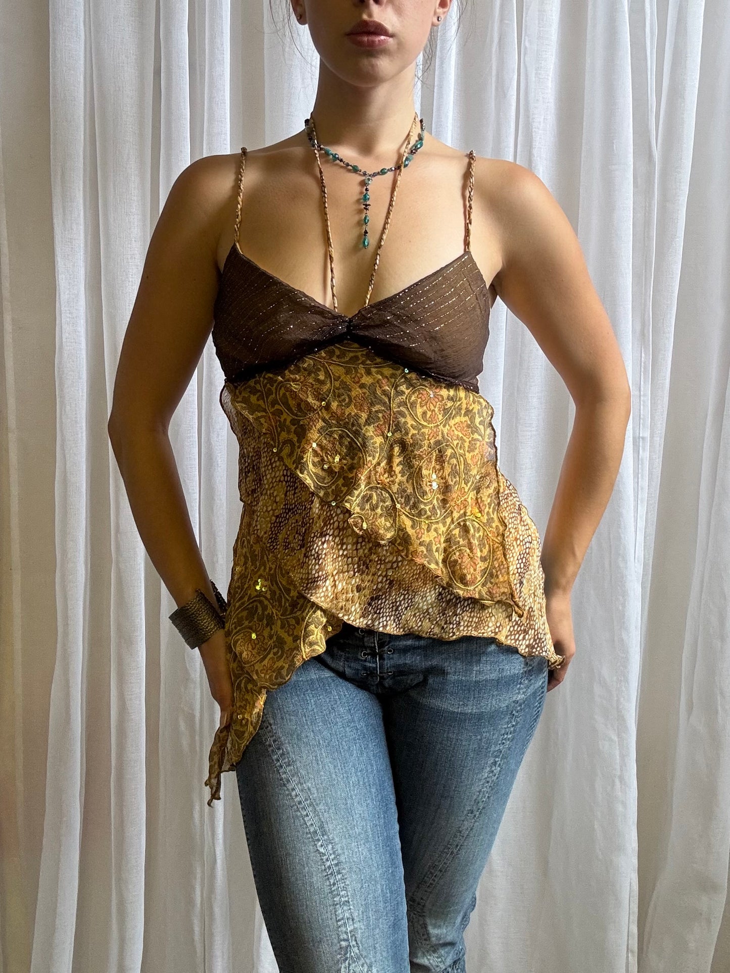 river island fairy cami top brown size 8