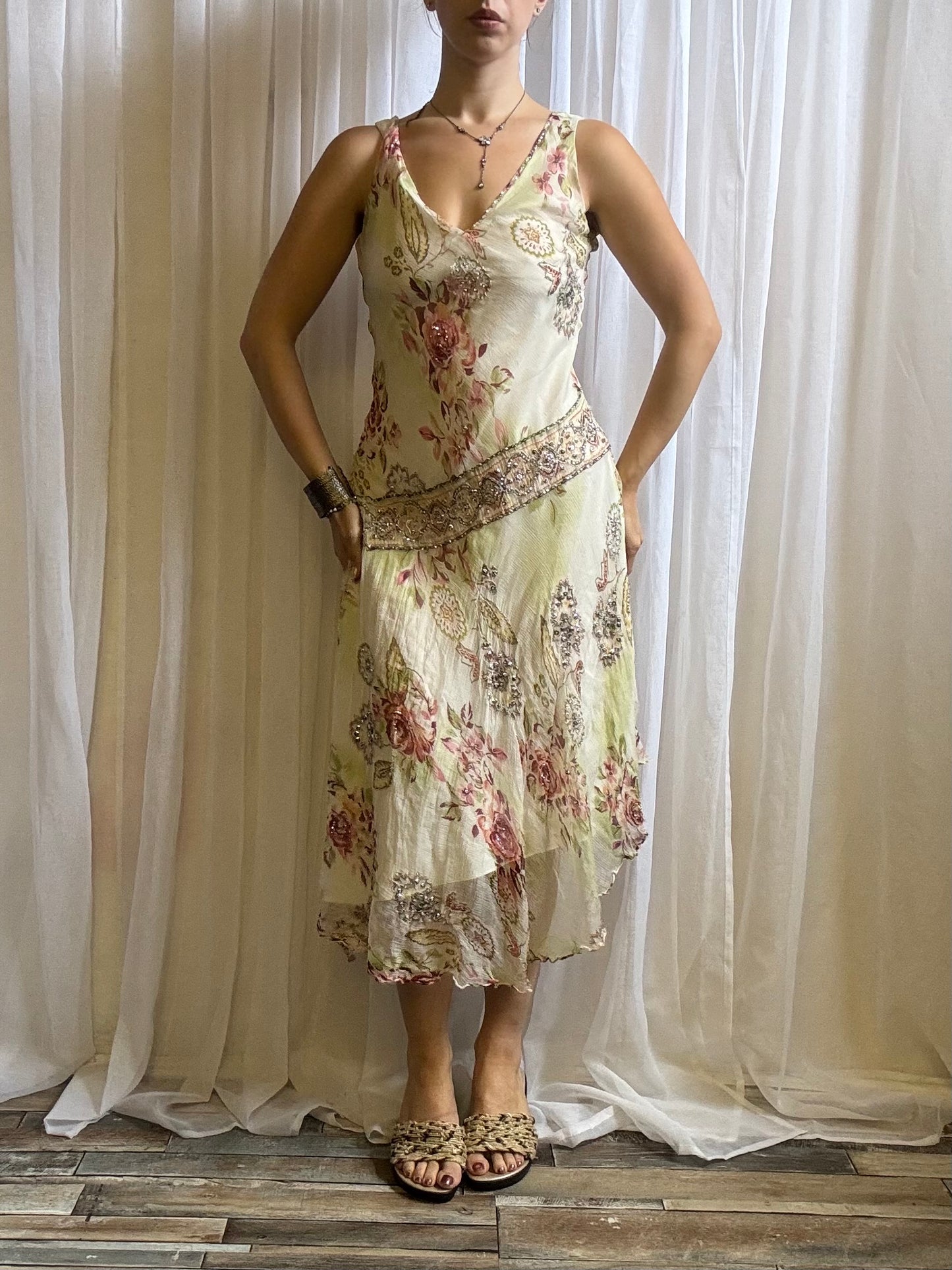 Derhy midi dress cream floral size S