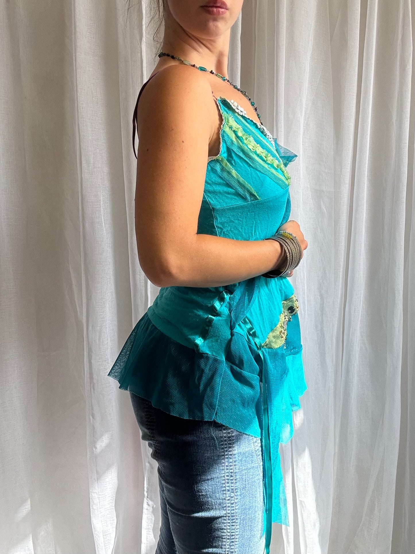 blue cami top mesh layered detailing river island size 14