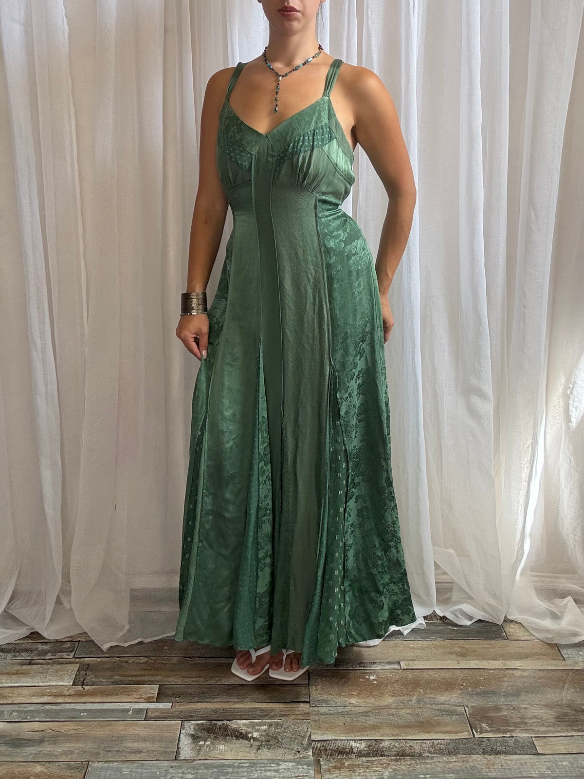 Monsoon silk blend maxi dress green fairy floral size 12