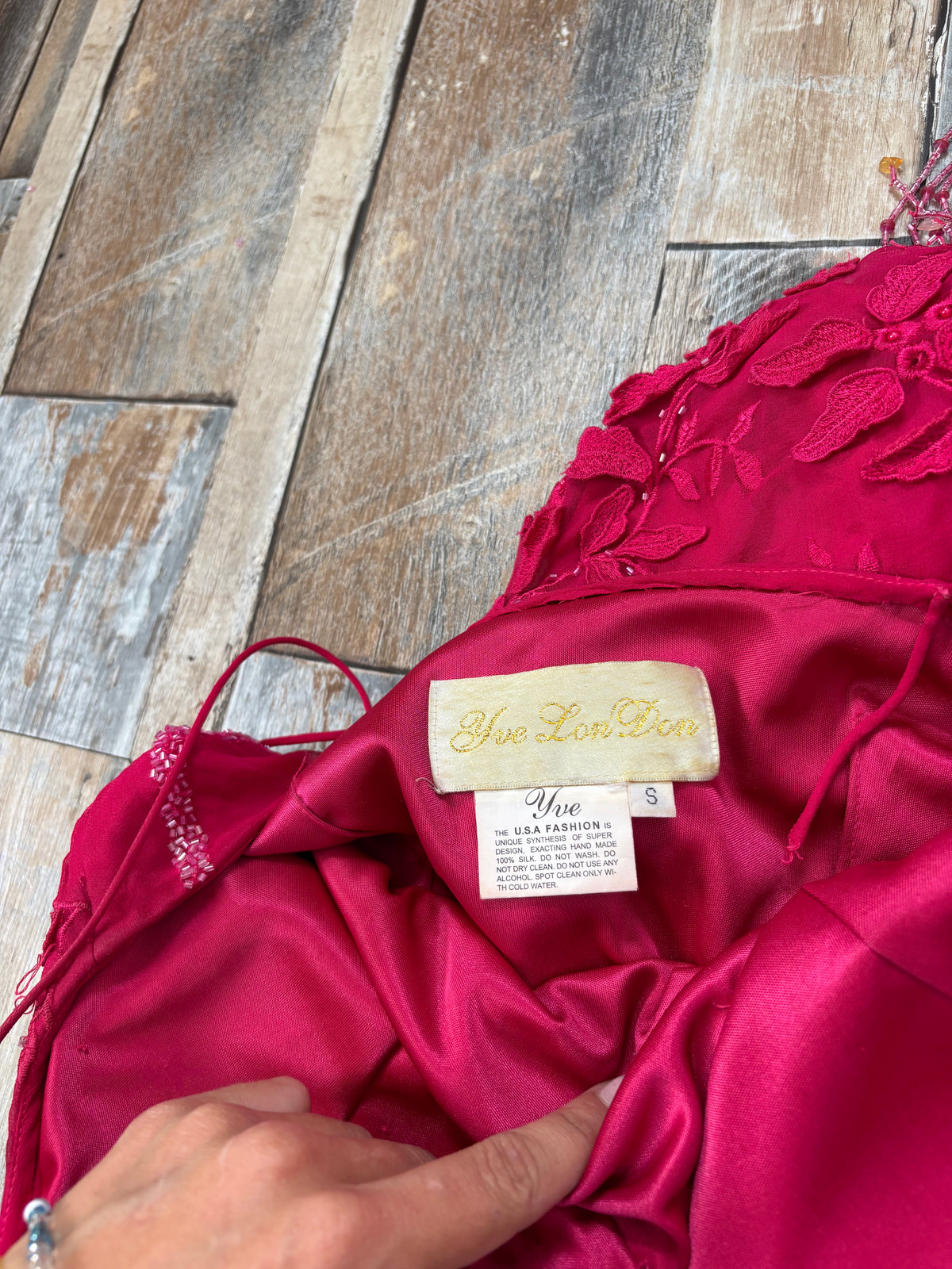 Yve London silk beaded midi dress pink size S