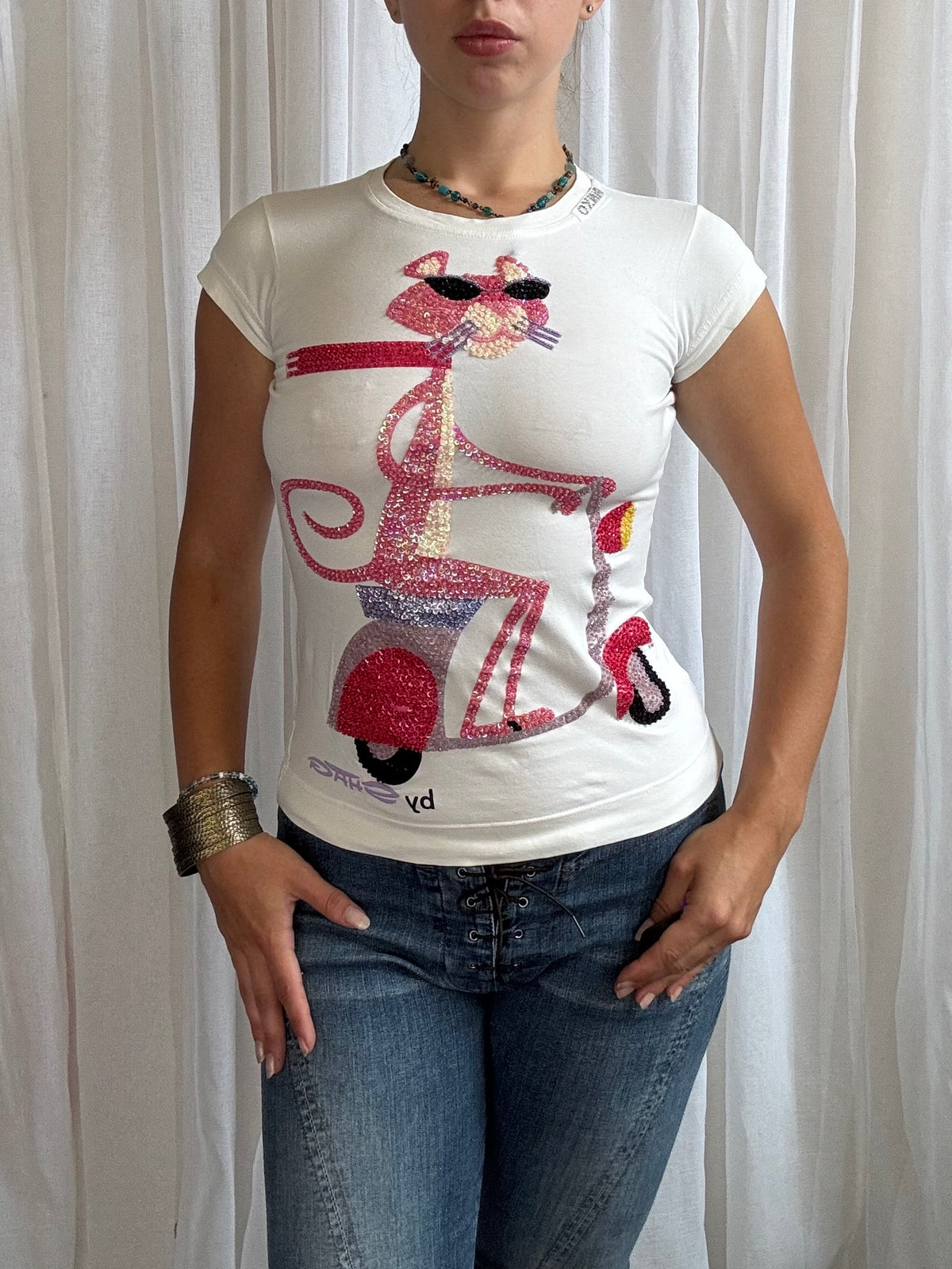 Pink Panther baby tee sequin covered size S