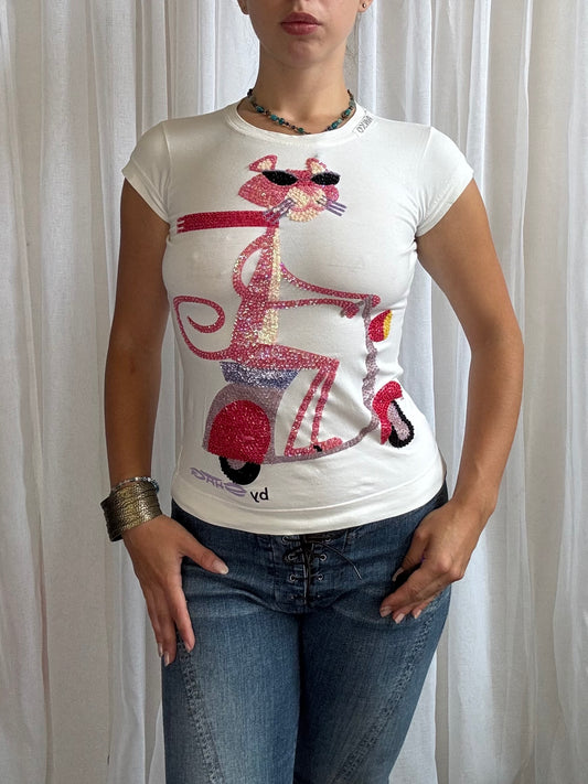 Pink Panther baby tee sequin covered size S