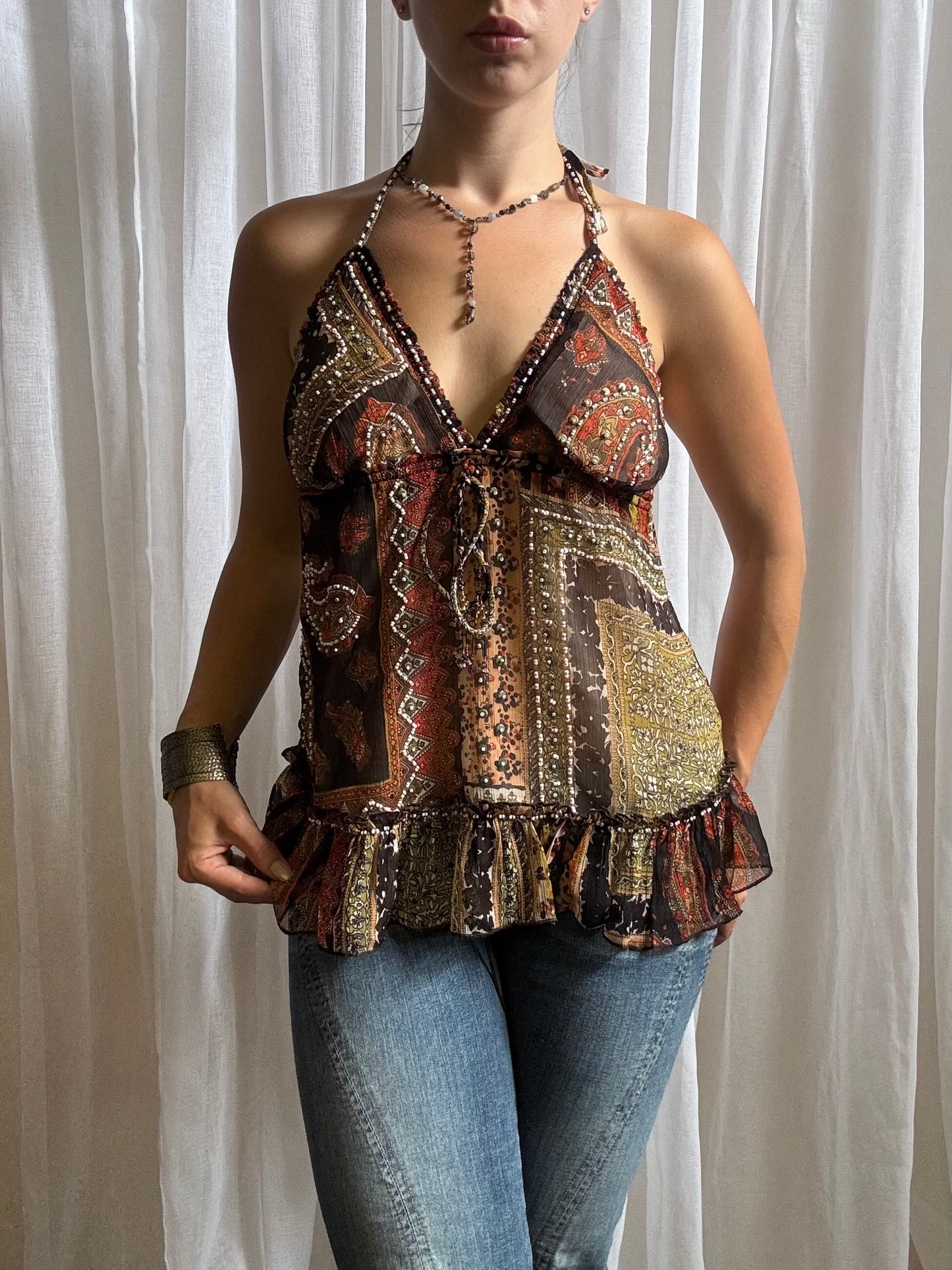 Guess jeans halter cami top orange brown colour size M