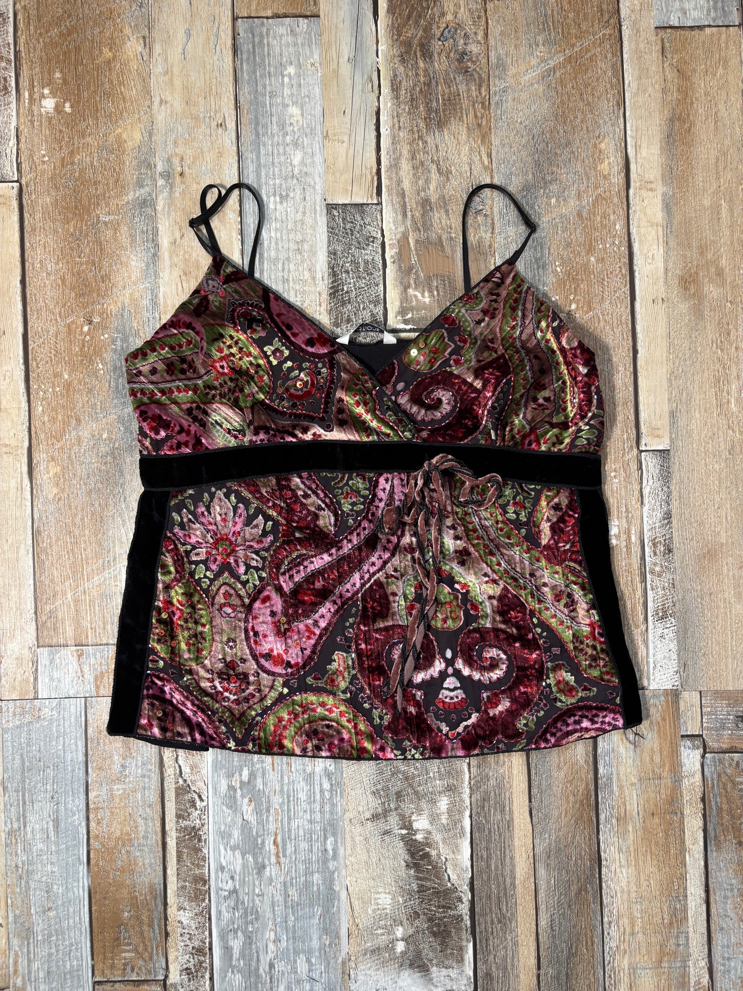 velvet cami top black pink paisley pattern size L