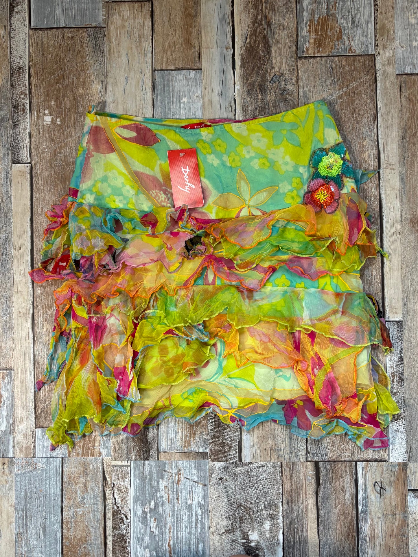 NEW Derhy midi skirt green floral tiered size S