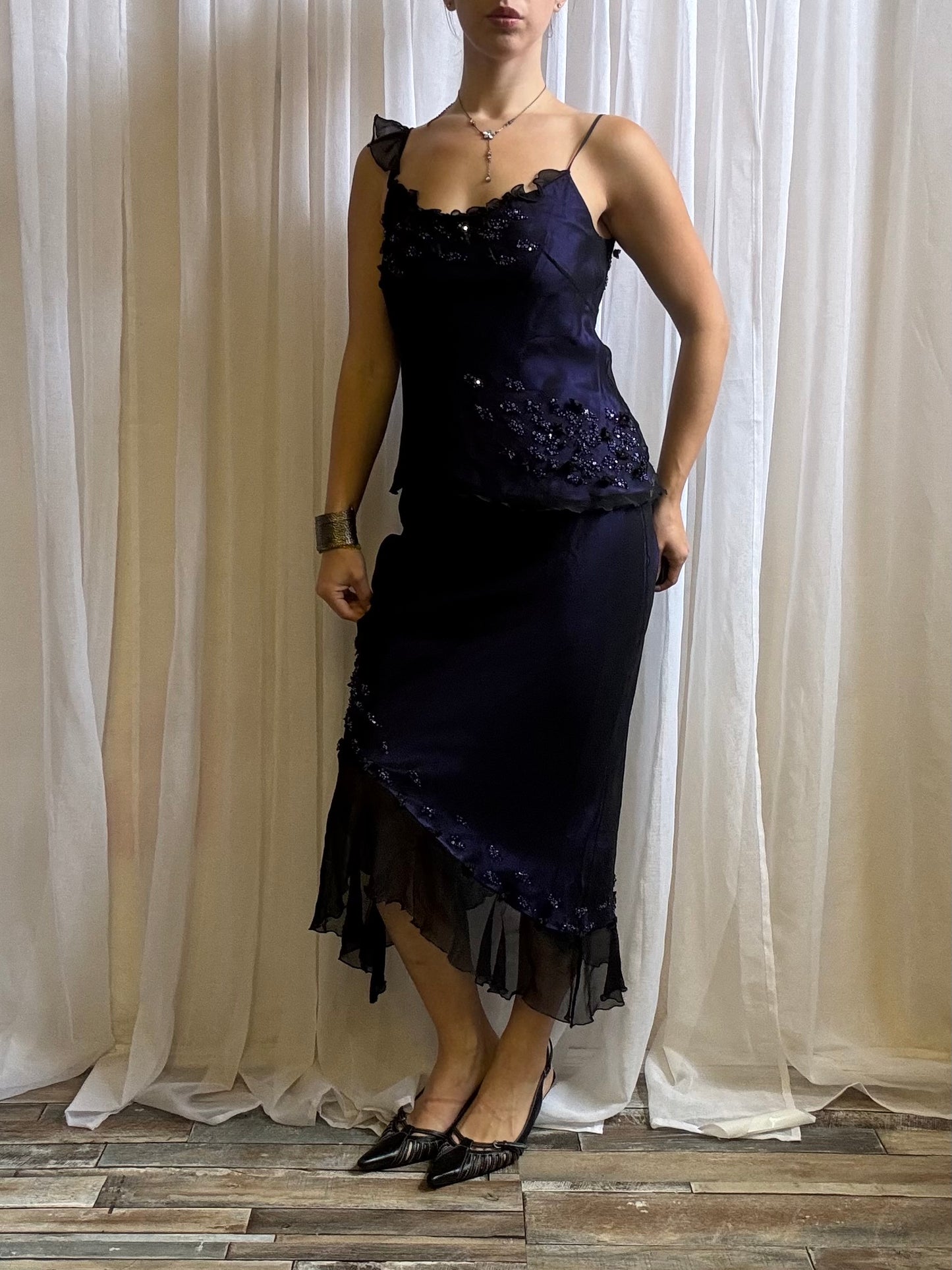 Anoushka G co ord silk black purple beaded size 10