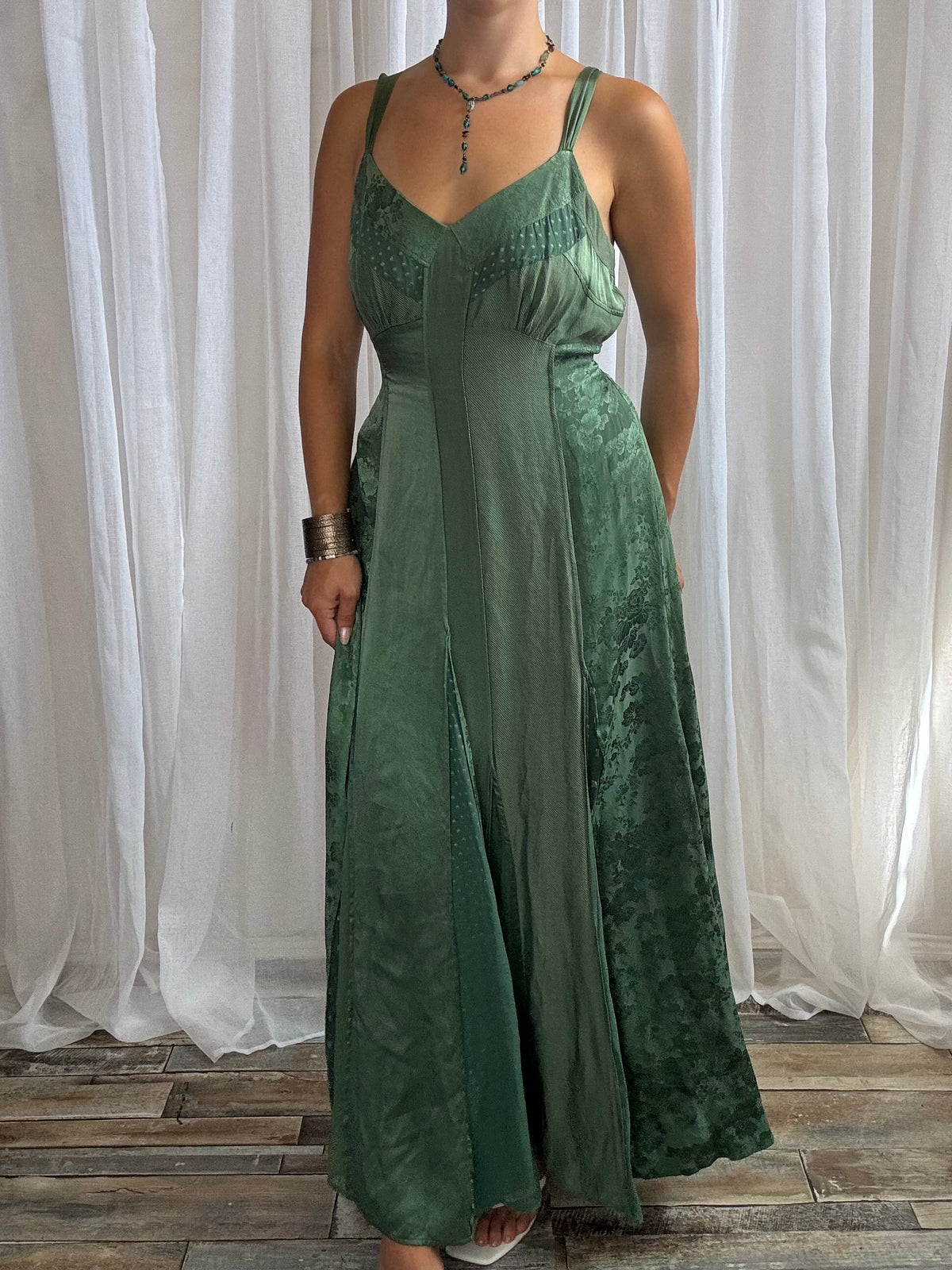 Monsoon silk blend maxi dress green fairy floral size 12