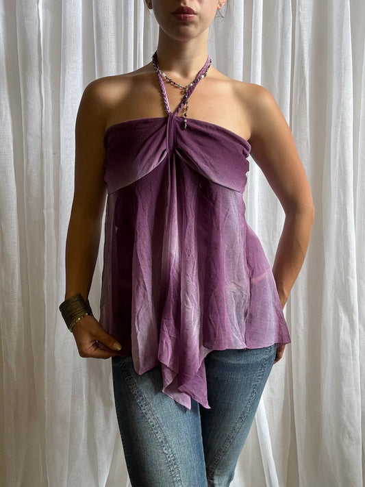 purple halterneck cami top asymmetric hem purple ombre size 14