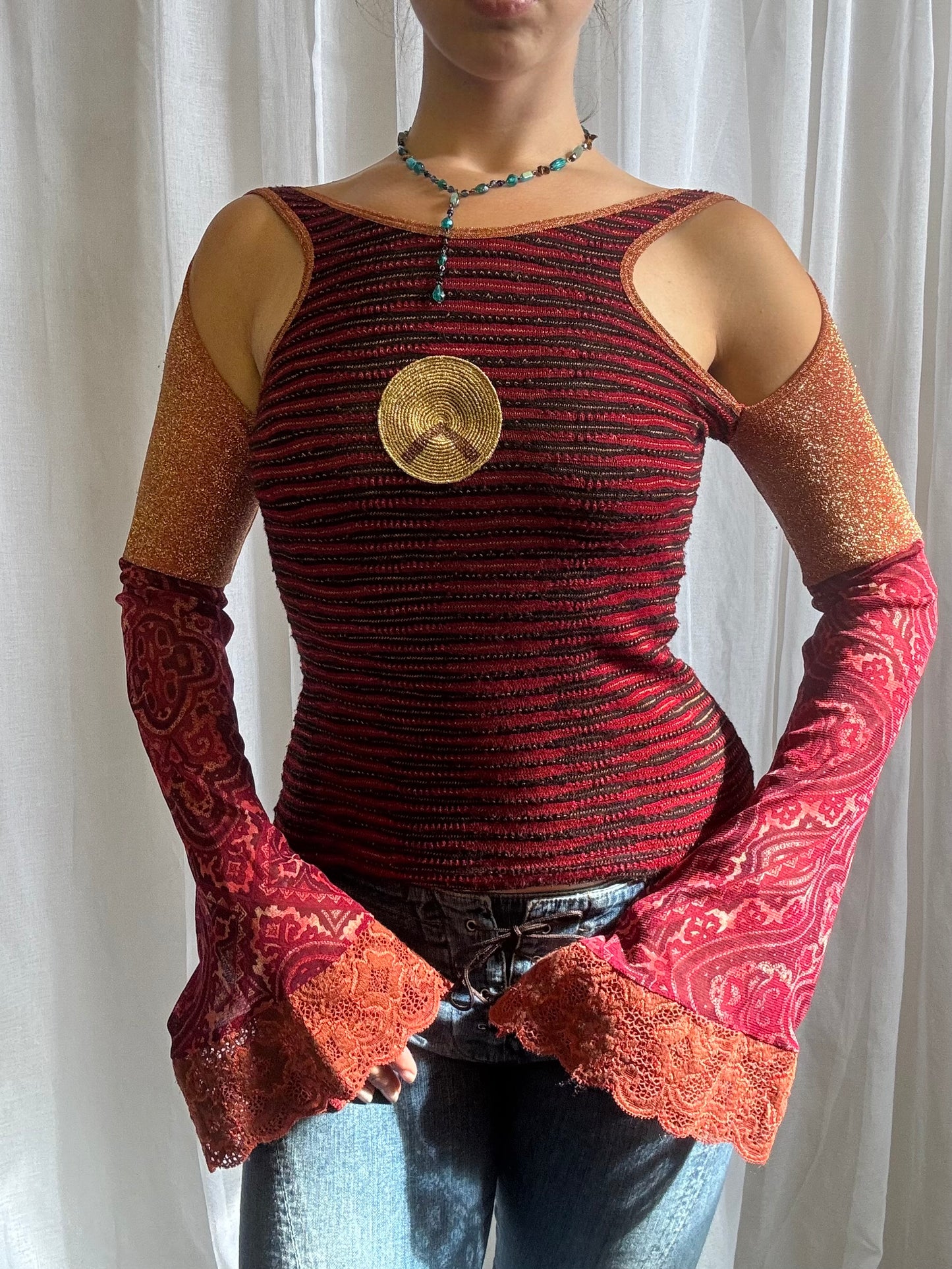 Save the Queen off the shoulder long sleeve red flare size M