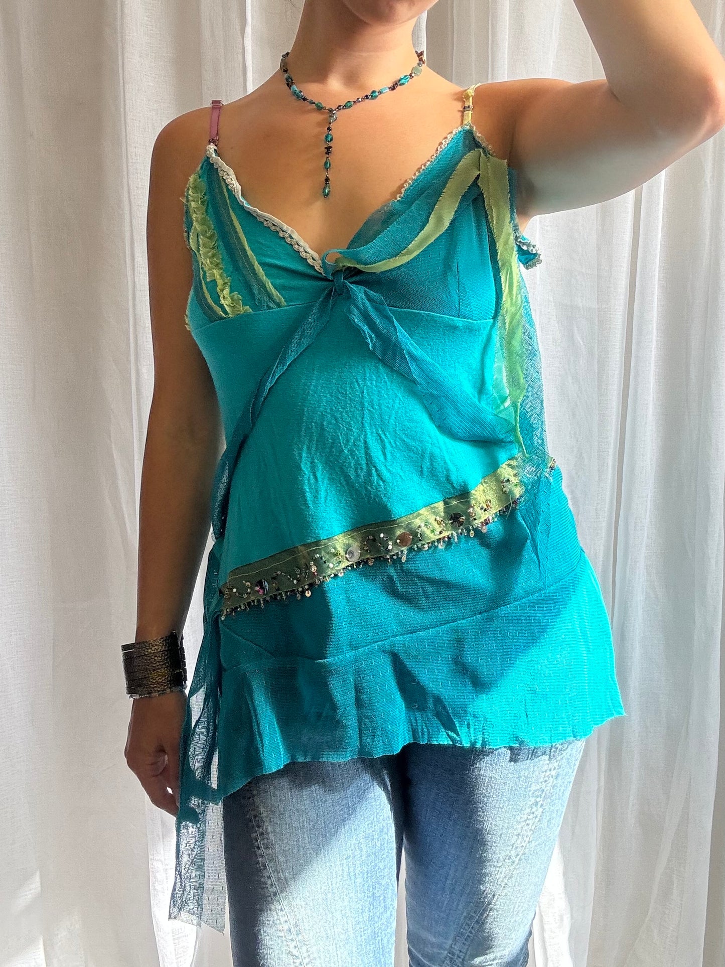 blue cami top mesh layered detailing river island size 14
