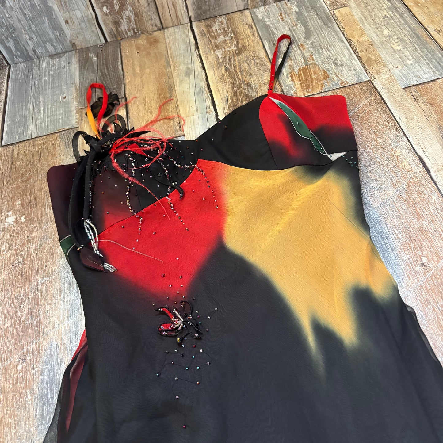 Emma Somerset silk midi dress red black beaded