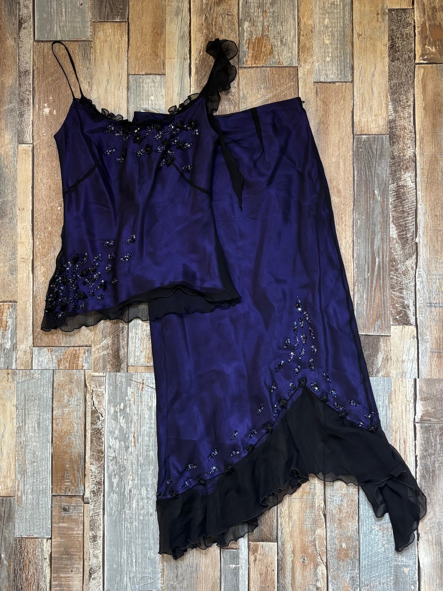 Anoushka G co ord silk black purple beaded size 10