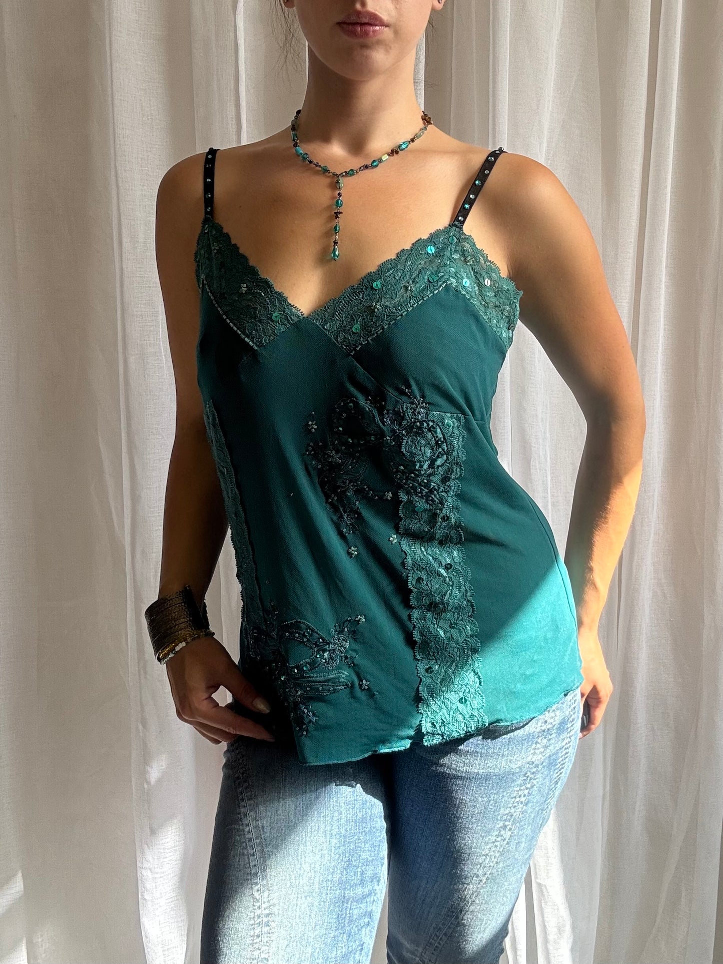teal cami top sequin detailing river island size 14