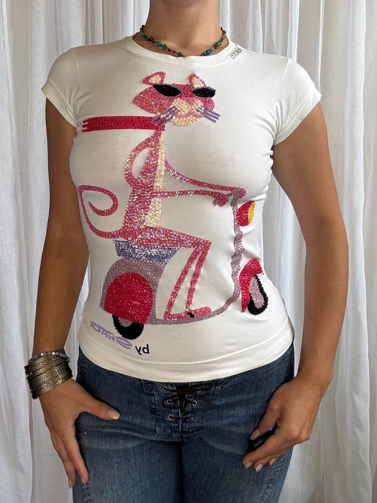 Pink Panther baby tee sequin covered size S