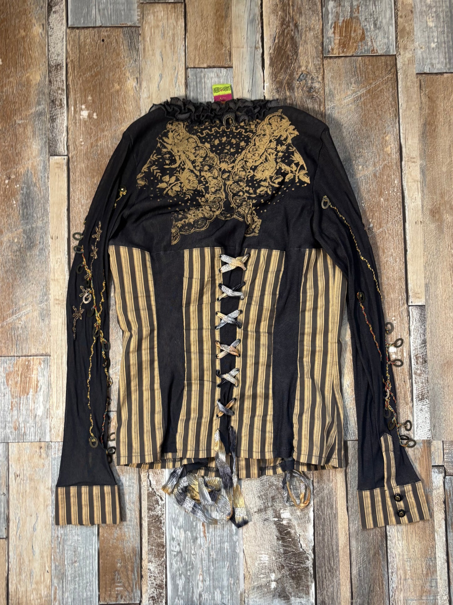 Save the Queen long sleeve shirt corset cream black size XL