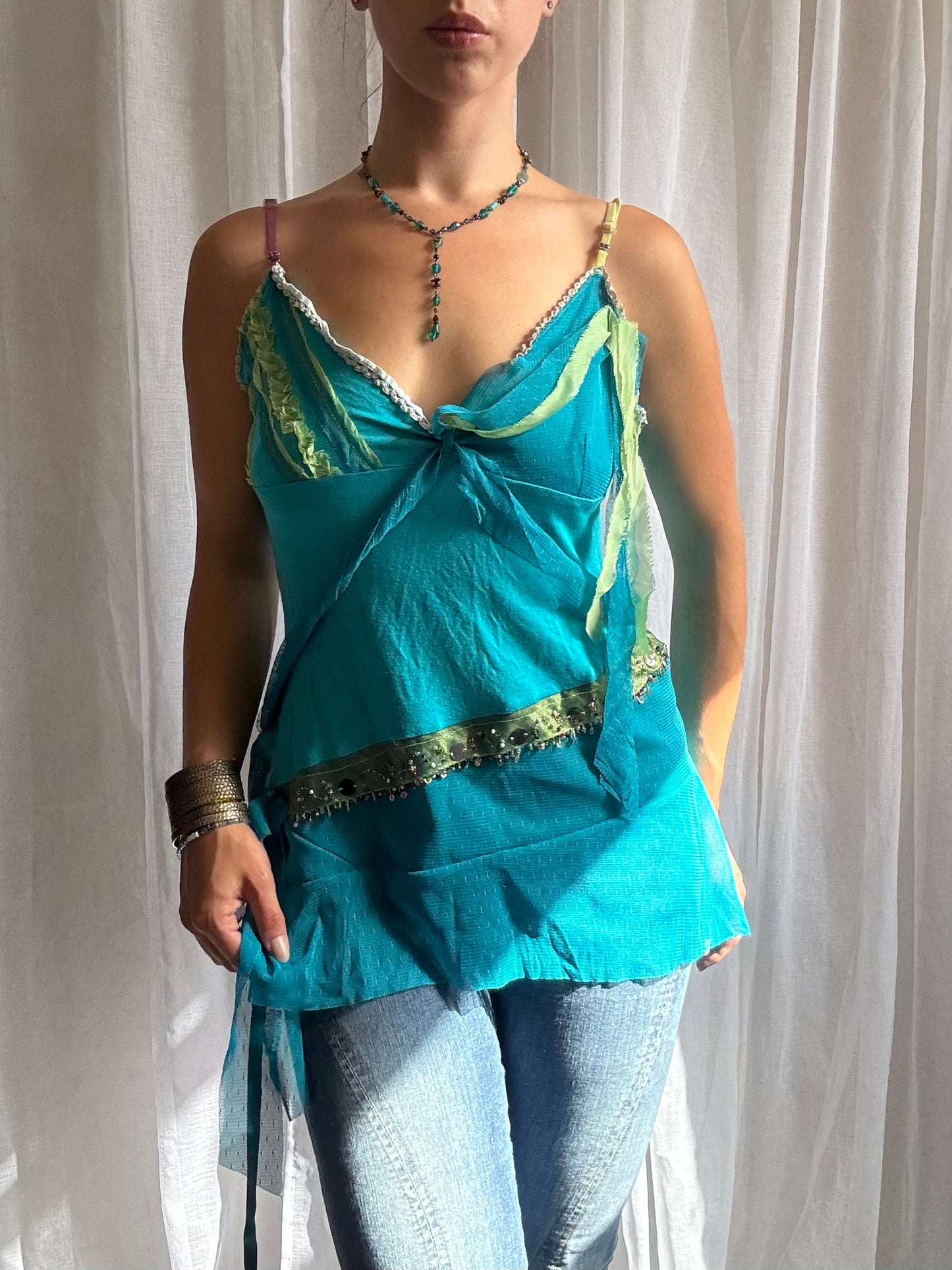 blue cami top mesh layered detailing river island size 14