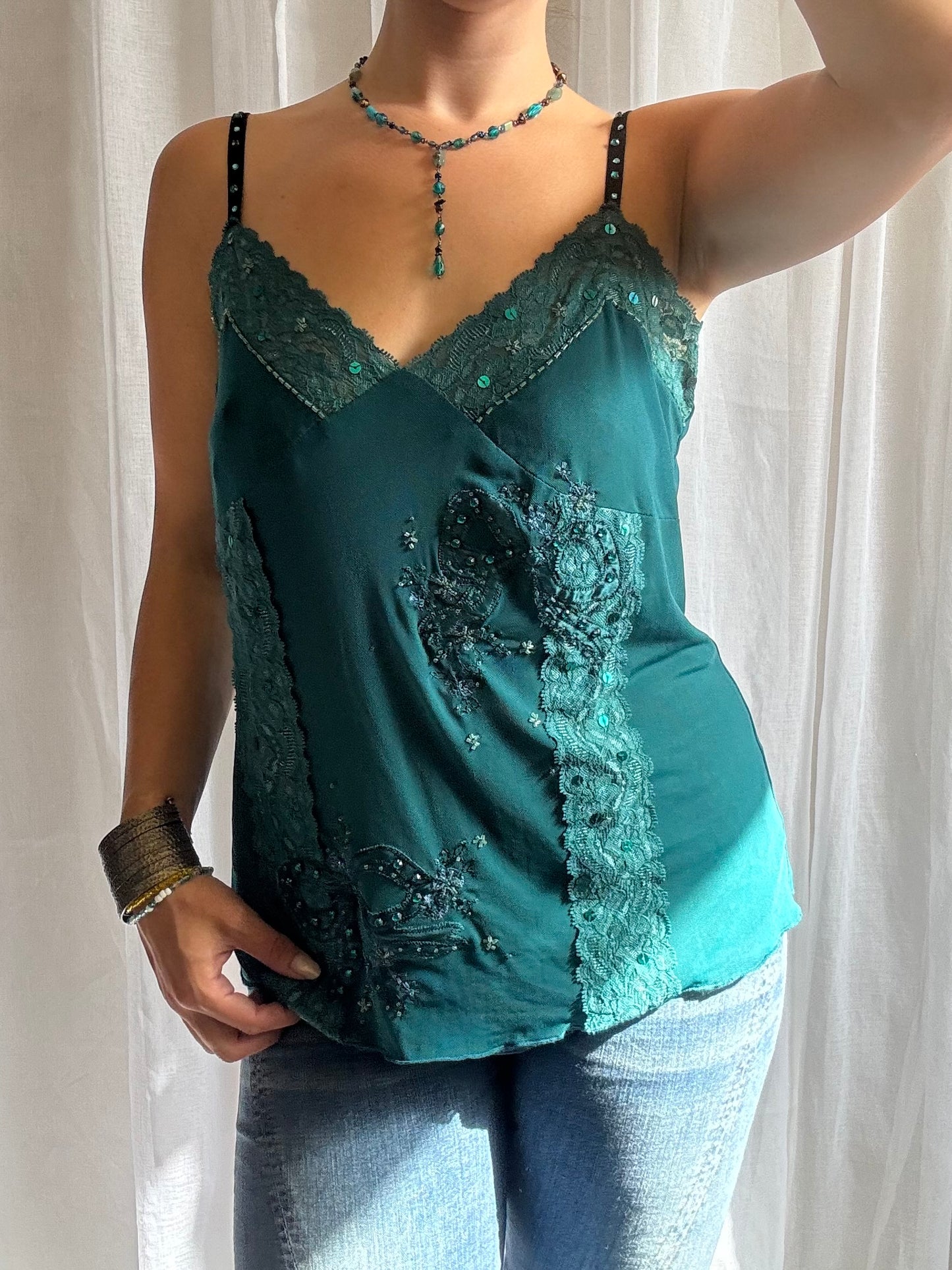 teal cami top sequin detailing river island size 14