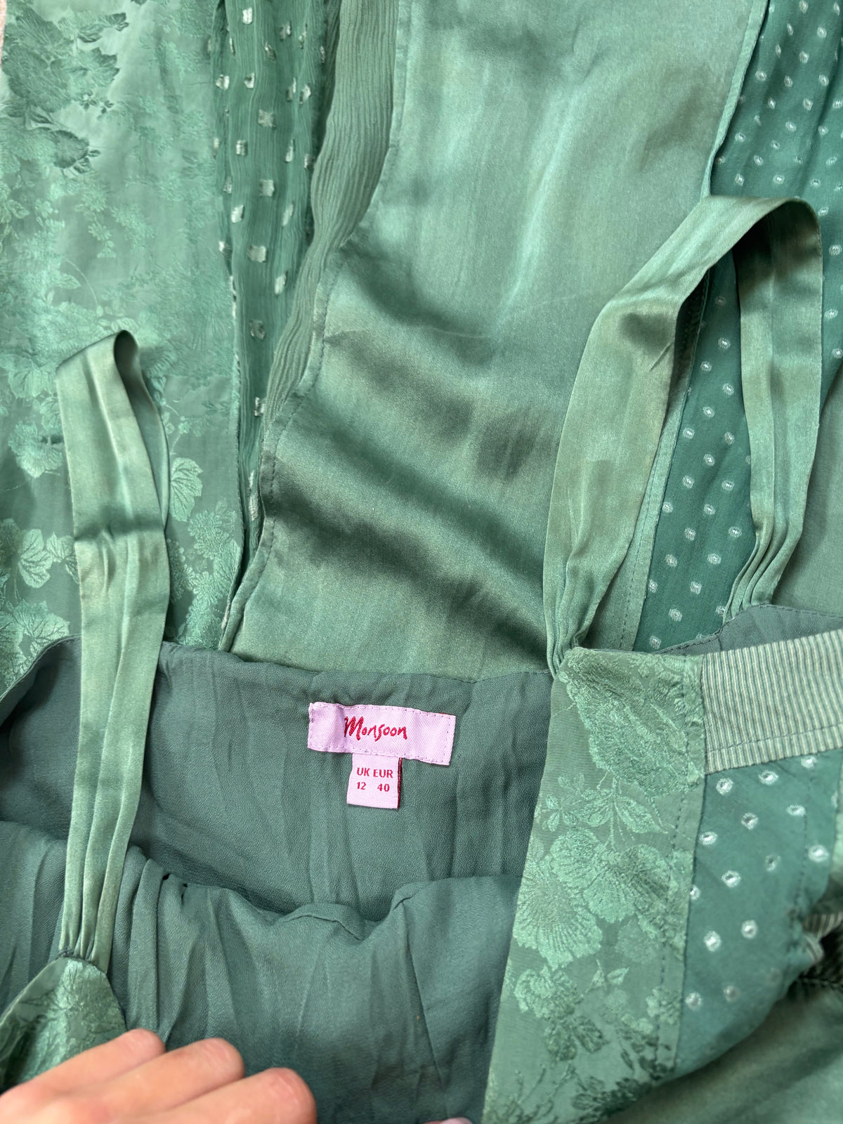 Monsoon silk blend maxi dress green fairy floral size 12