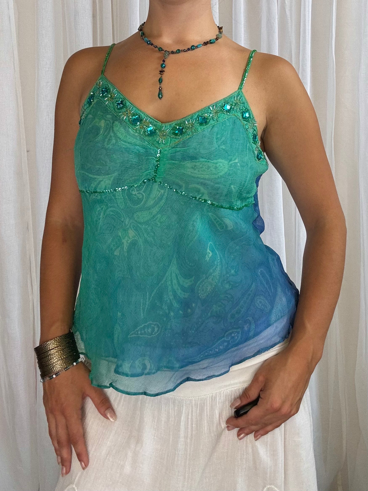 Derhy cami top turquoise blue beaded size S