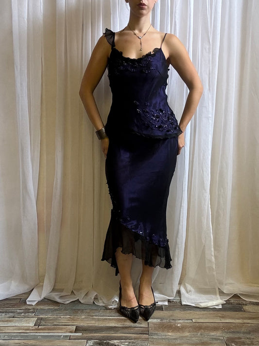 Anoushka G co ord silk black purple beaded size 10